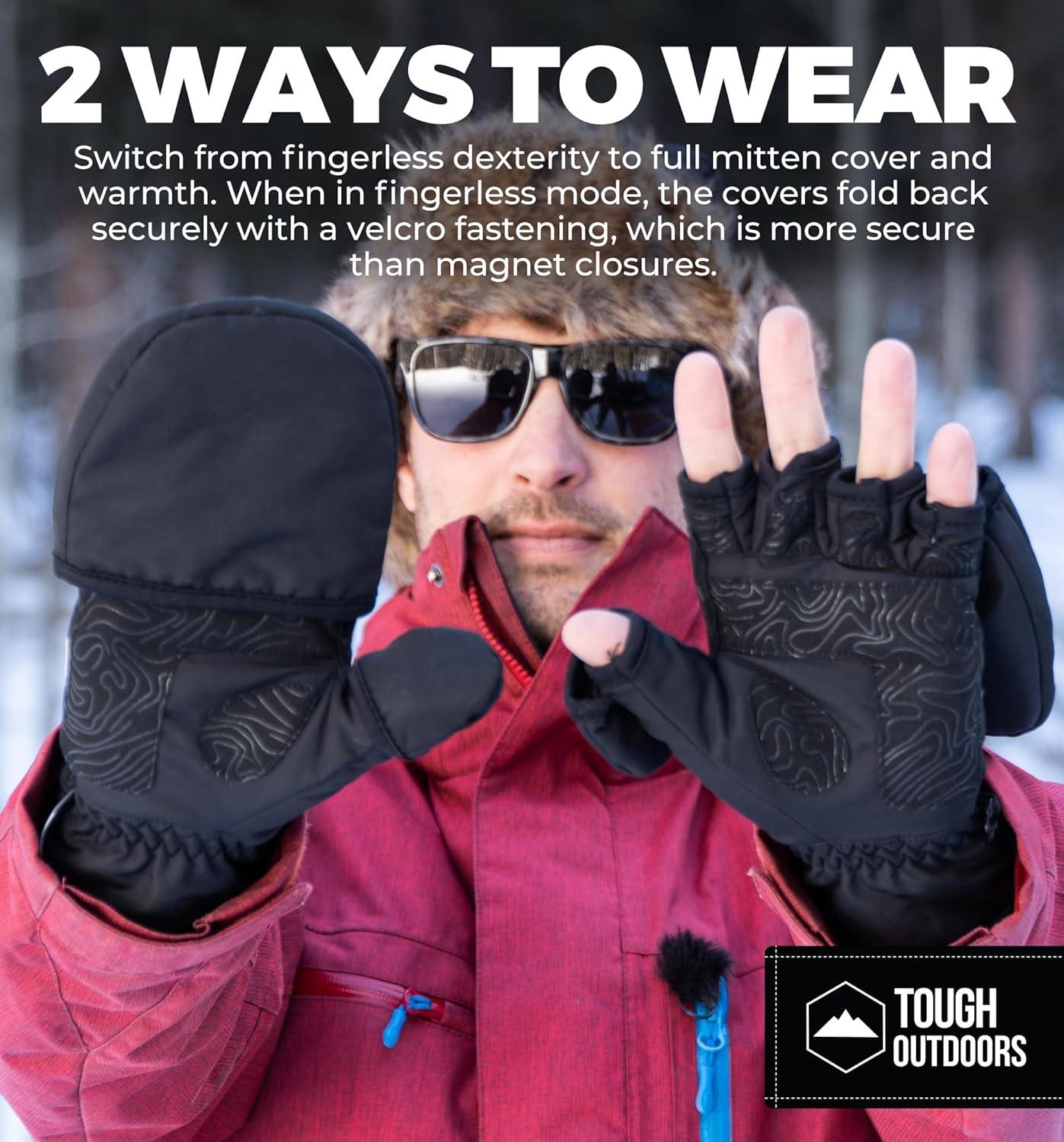 image3M Thinsulate Cold Weather Convertible Mittens w Finger Flaps  Waterproof Winter Fishing Gloves for Men ampamp Women  Photography Gloves