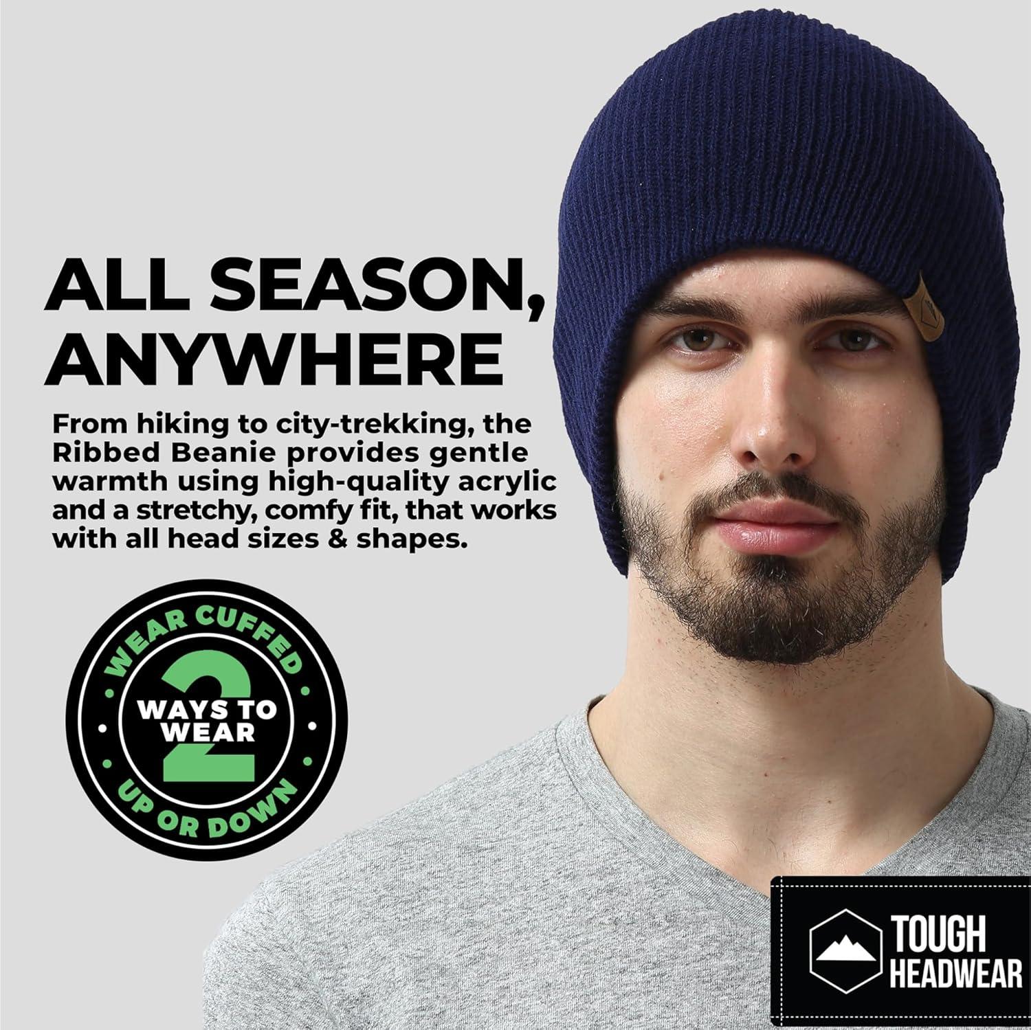 imageBeanie for Men  Warm Winter Hats for Men Knit Hat for Cold Weather Soft Ribbed Beanie Cap ampamp Lightweight Toboggan HatsBlack  Black  Navy Blue