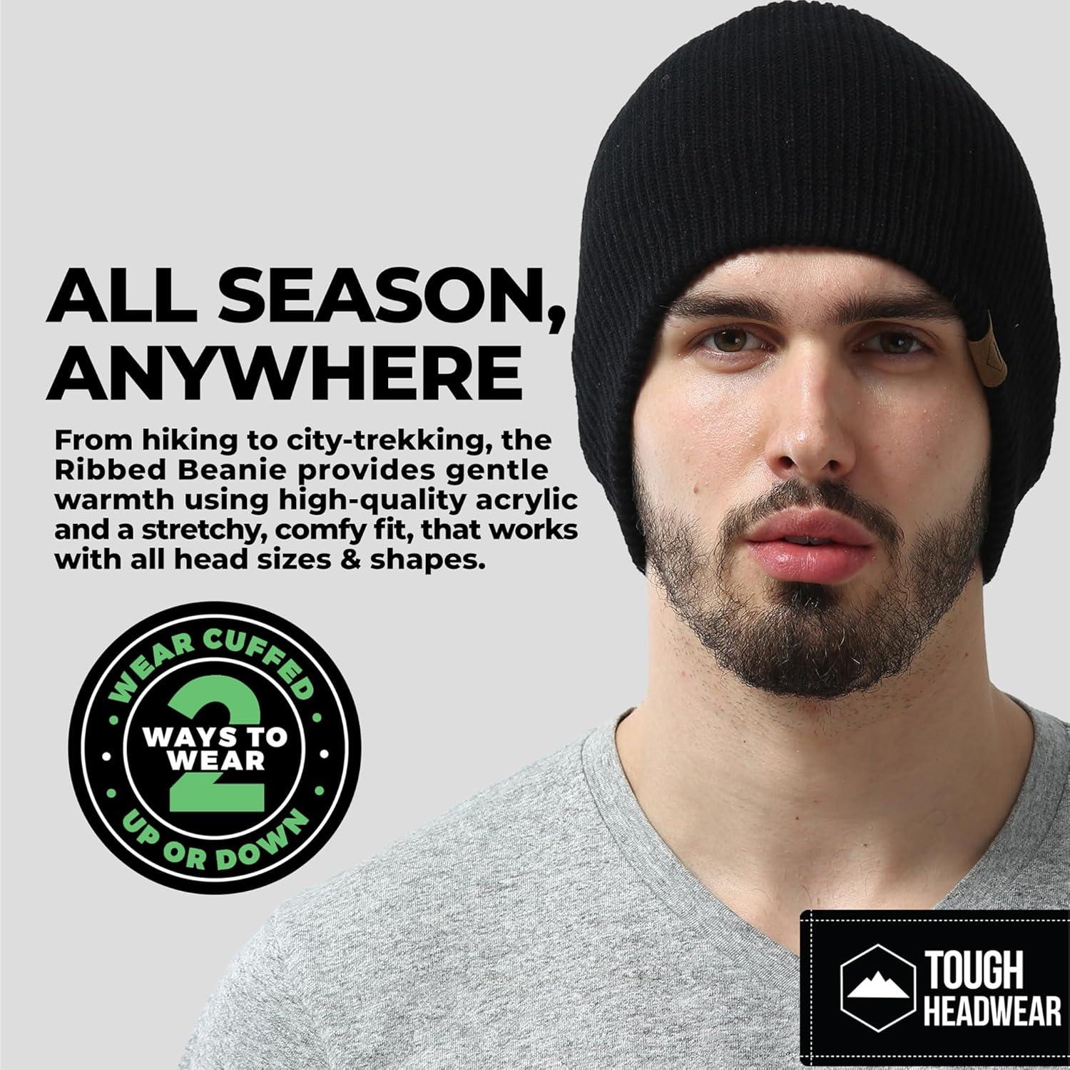 imageBeanie for Men  Warm Winter Hats for Men Knit Hat for Cold Weather Soft Ribbed Beanie Cap ampamp Lightweight Toboggan HatsBlack  Black