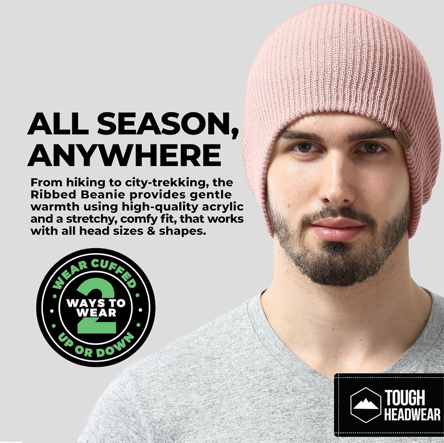 imageBeanie for Men  Warm Winter Hats for Men Knit Hat for Cold Weather Soft Ribbed Beanie Cap ampamp Lightweight Toboggan HatsPink