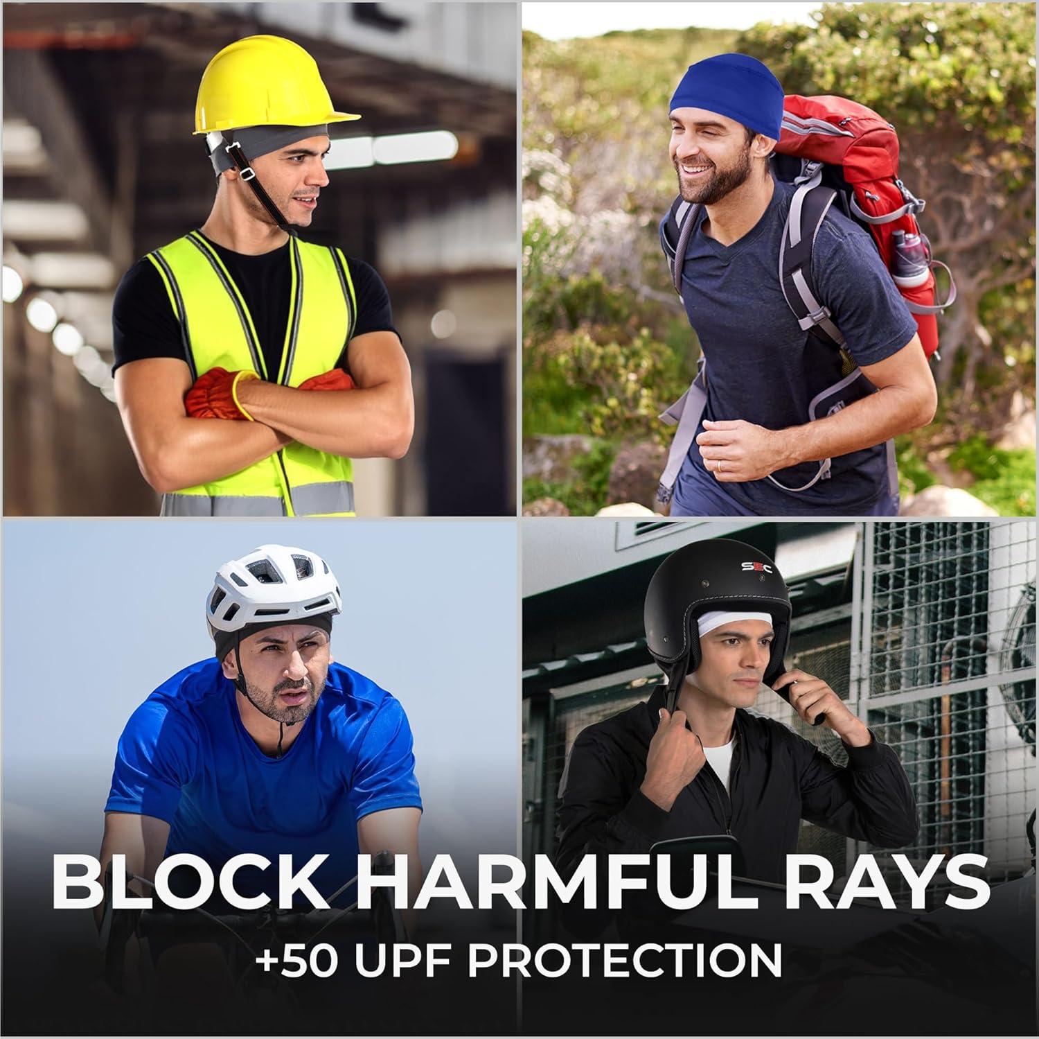 imageCooling Skull Cap for Men  Hard Hat Liner Cycling Cap Head Caps for Men Helmet Liner for Motorcycle2 Black  2 Blue  2 Dark Gray