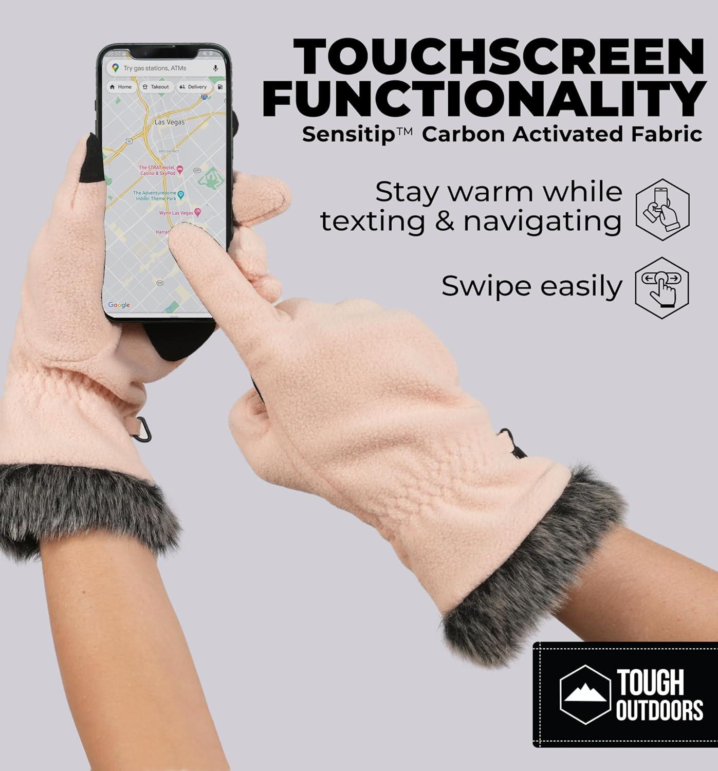 imageFleece Gloves with Touchscreen  Warm Mens ampamp Womens Winter Gloves  Thermal Fleece Lined Gloves Cold Weather for RunningPink