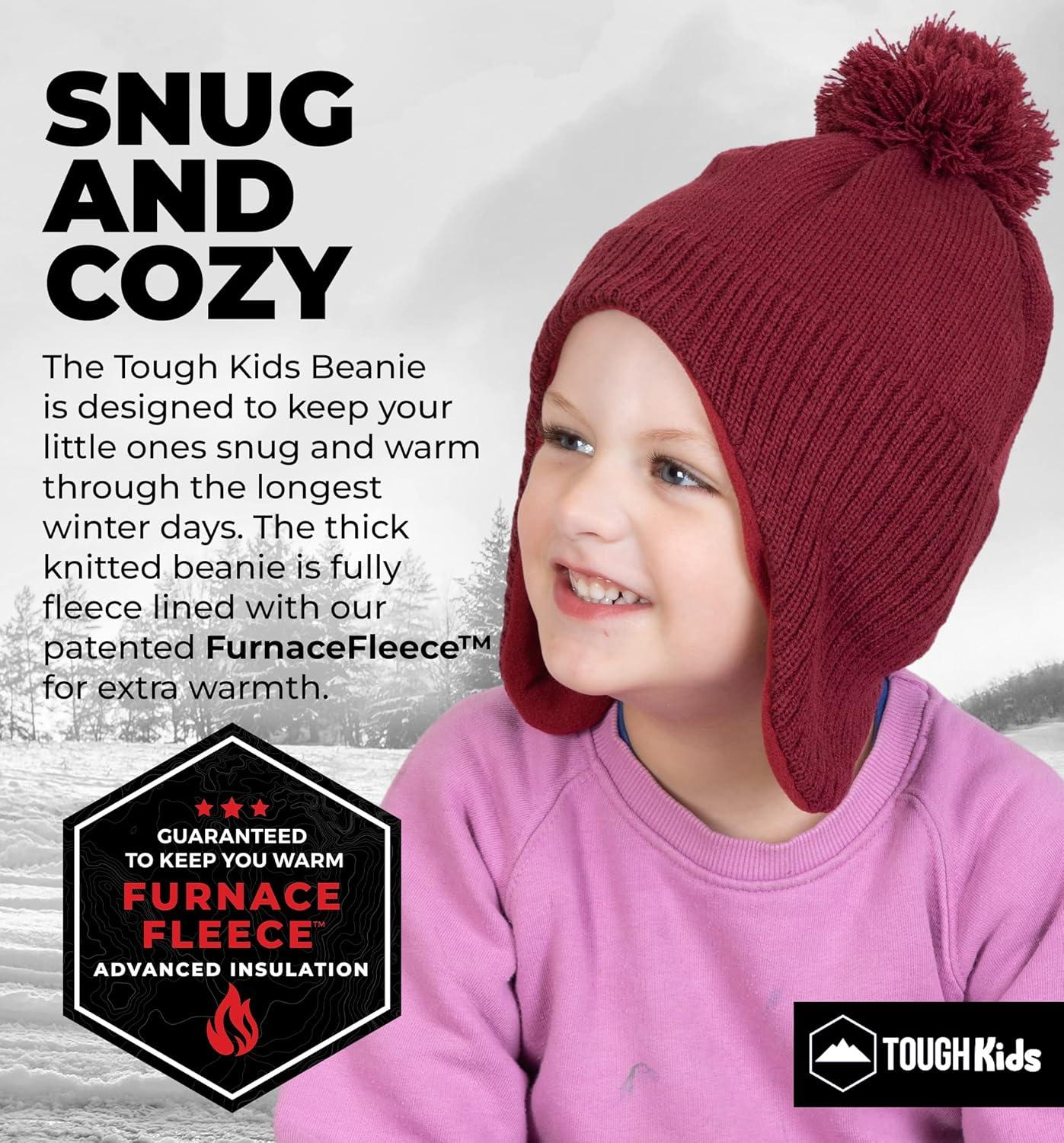 imageKids Winter Hat  Beanies for Boys ampamp Girls Toddler Winter Hat With Ear FlapsDeep Red