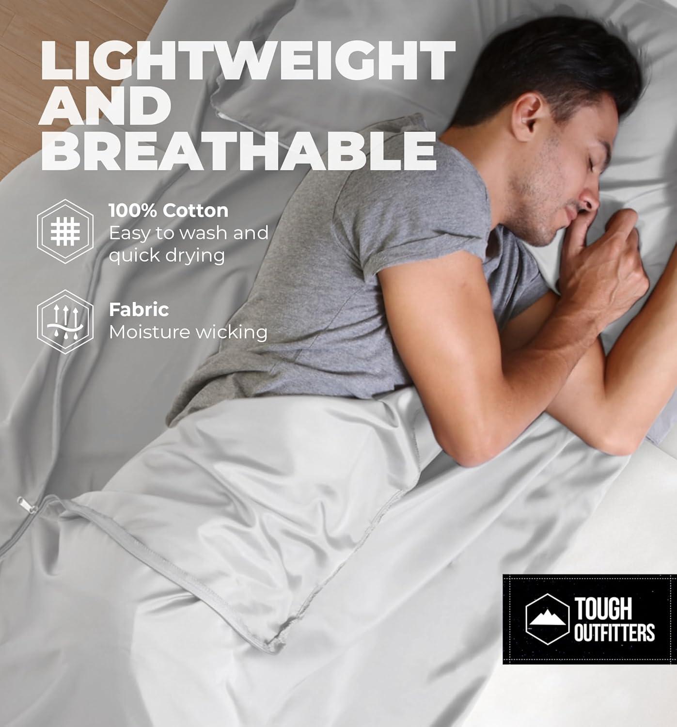 imageSleeping Bag Liner  Adult Sleep Sack ampamp Travel Sheets for Hotel  Travel Sleep Sack Camping Sleeping Bag Liners for Cold Weather100 Cotton with Zipper