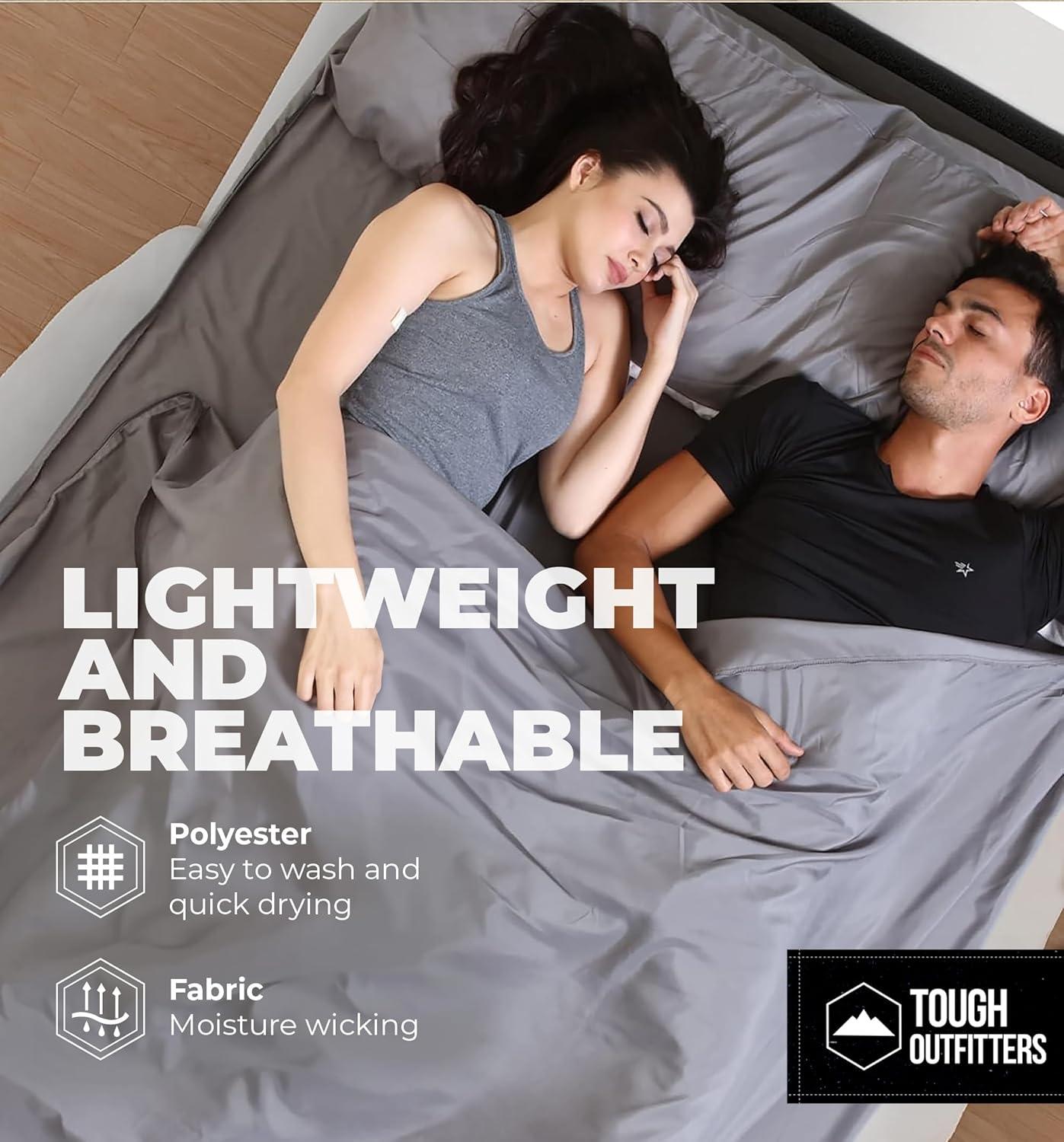 imageSleeping Bag Liner  Adult Sleep Sack ampamp Travel Sheets for Hotel  Travel Sleep Sack Camping Sleeping Bag Liners for Cold WeatherDouble Fits 2 People  Gray with Zipper