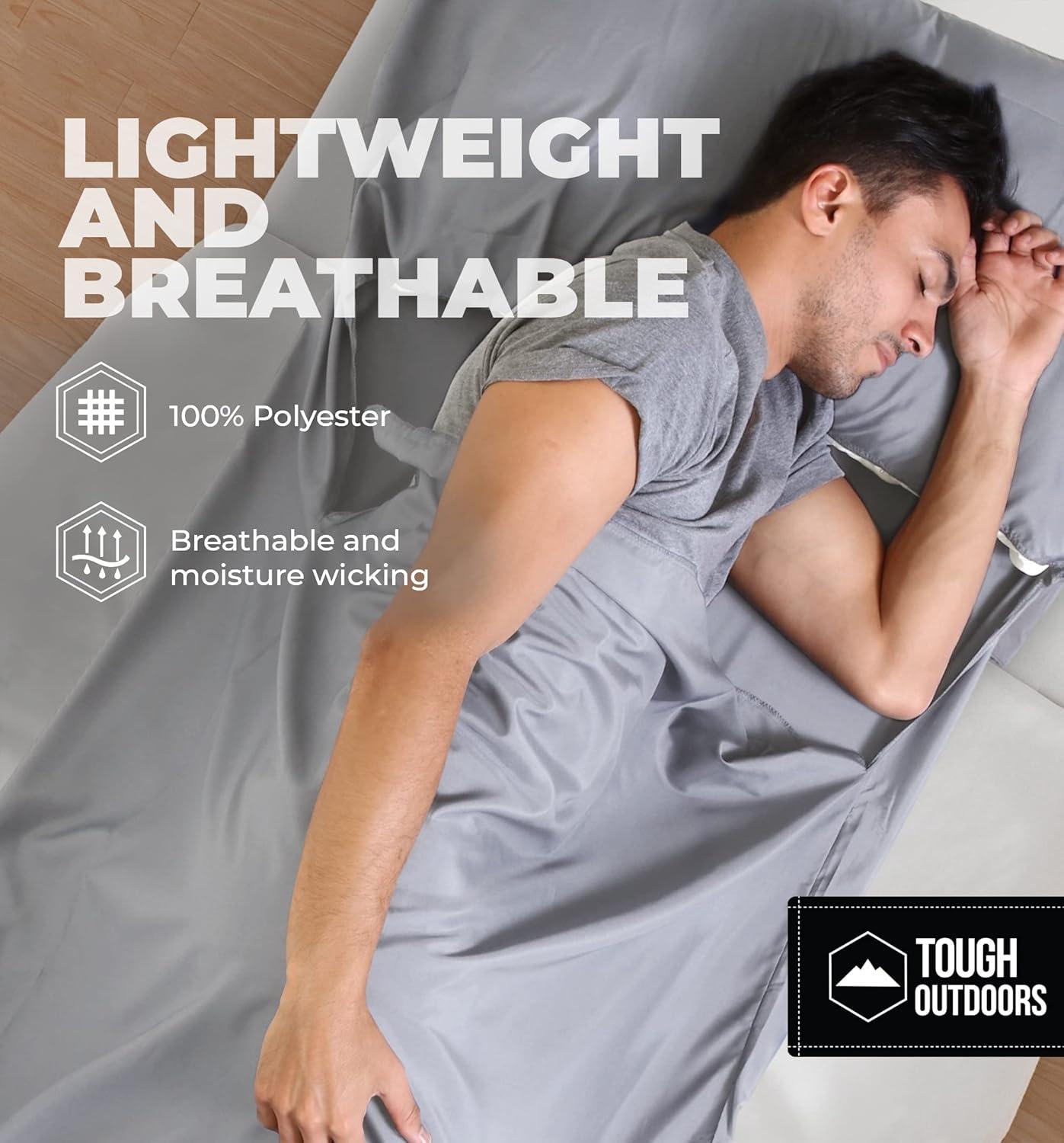 imageSleeping Bag Liner  Adult Sleep Sack ampamp Travel Sheets for Hotel  Travel Sleep Sack Camping Sleeping Bag Liners for Cold WeatherGray  No Zipper