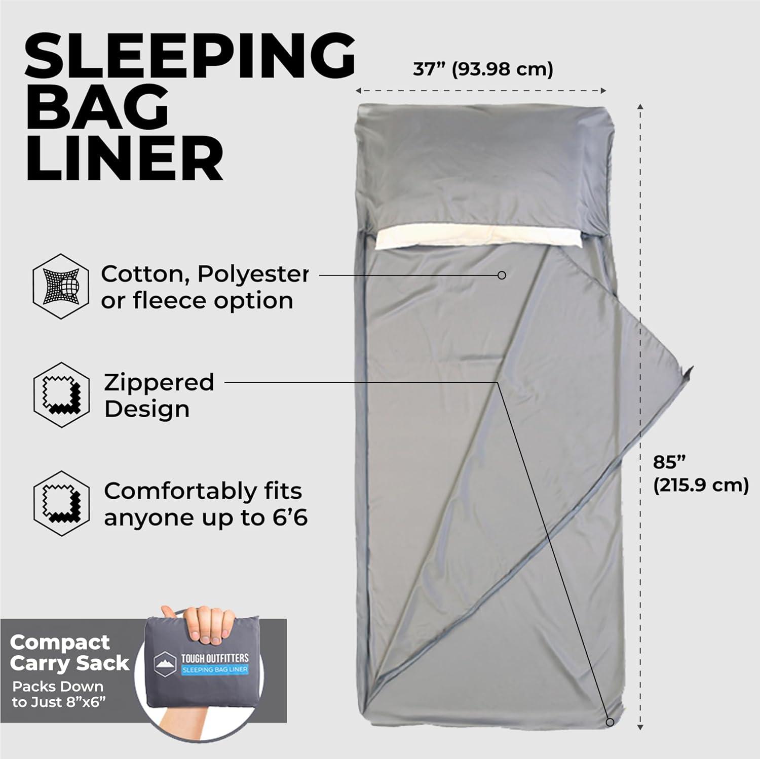 imageSleeping Bag Liner  Adult Sleep Sack ampamp Travel Sheets for Hotel  Travel Sleep Sack Camping Sleeping Bag Liners for Cold WeatherGray with Zipper