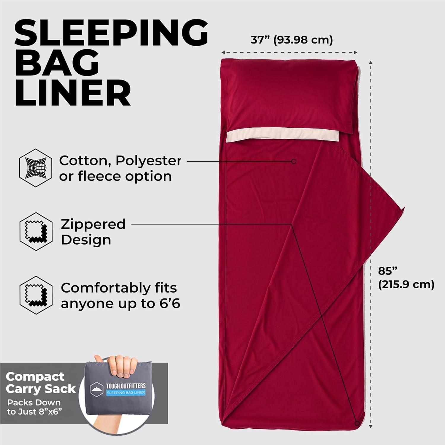 imageSleeping Bag Liner  Adult Sleep Sack ampamp Travel Sheets for Hotel  Travel Sleep Sack Camping Sleeping Bag Liners for Cold WeatherRed