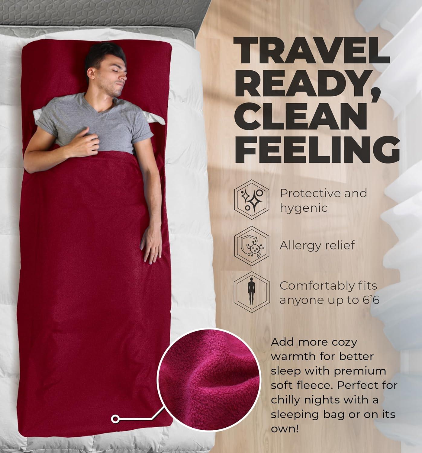 imageSleeping Bag Liner  Adult Sleep Sack ampamp Travel Sheets for Hotel  Travel Sleep Sack Camping Sleeping Bag Liners for Cold WeatherRed