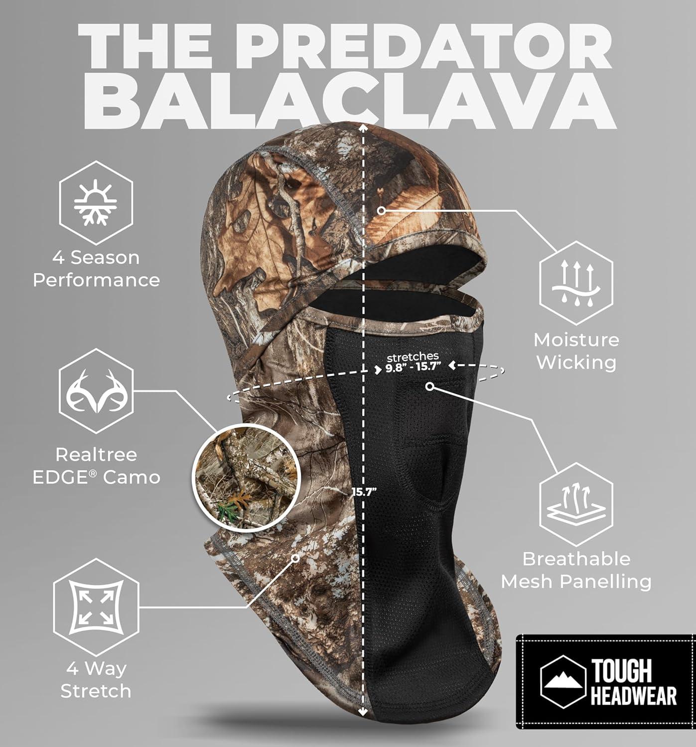imageTough Headwear Camo Face Mask  Balaclava Ski Masks for Men  Hunting Head Cover Duck Hunting Facemask for Cold WeatherRealtree Camo