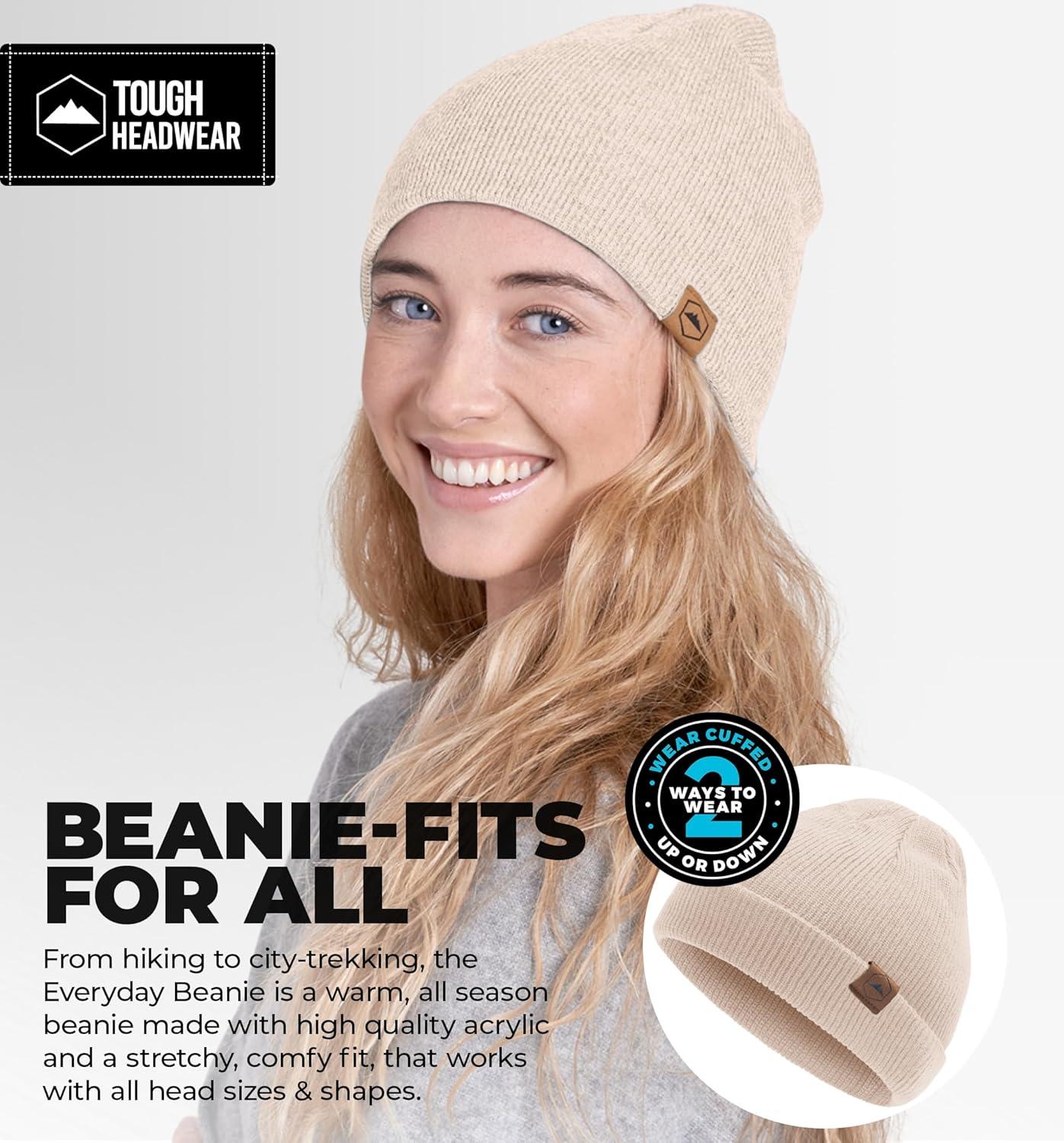 imageTough Headwear Daily Knit Beanie  Beanies Hats for Men  Winter Hats for Men ampamp Women  Warm Knitted Hats for Cold WeatherBeige