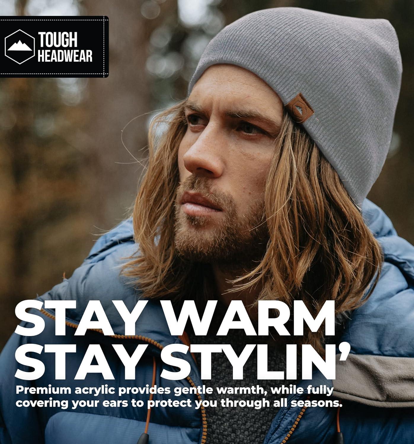 imageTough Headwear Daily Knit Beanie  Beanies Hats for Men  Winter Hats for Men ampamp Women  Warm Knitted Hats for Cold WeatherBlack  Dark Gray  Light Gray