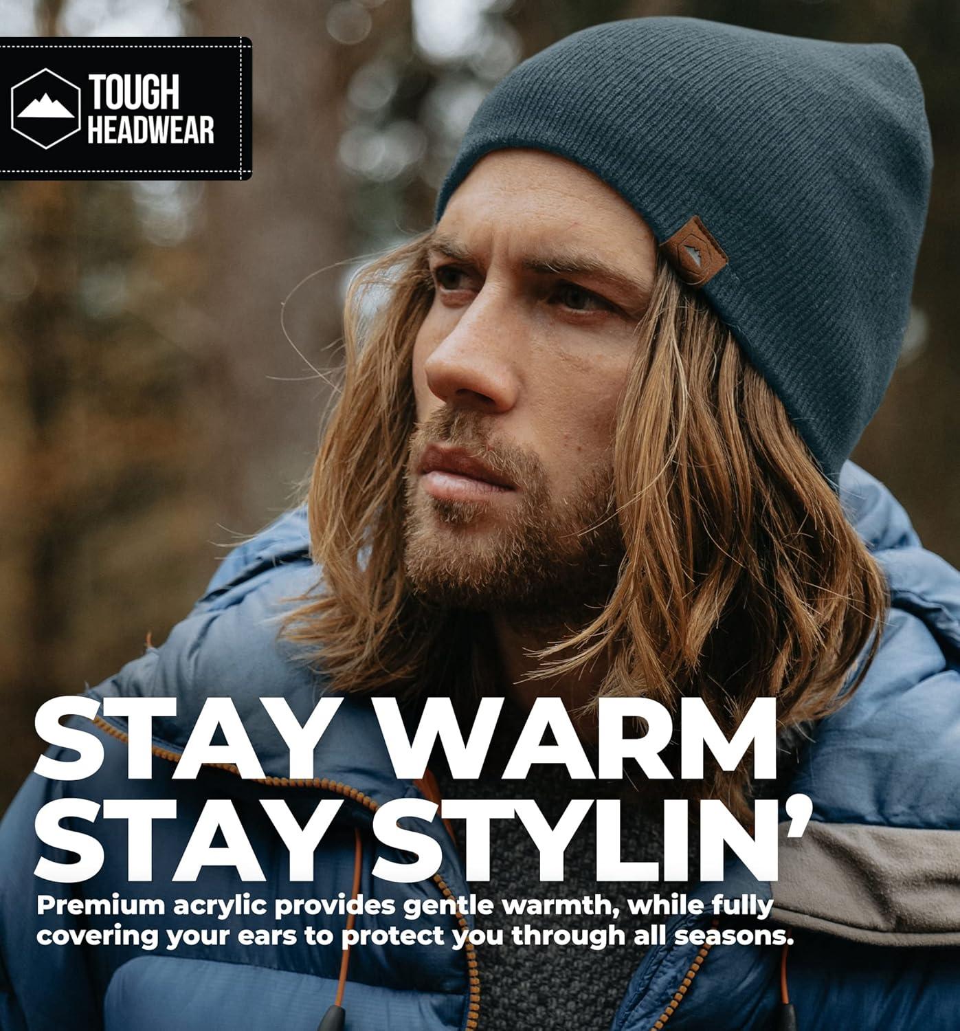 imageTough Headwear Daily Knit Beanie  Beanies Hats for Men  Winter Hats for Men ampamp Women  Warm Knitted Hats for Cold WeatherBlack  Dark Gray  Navy Blue