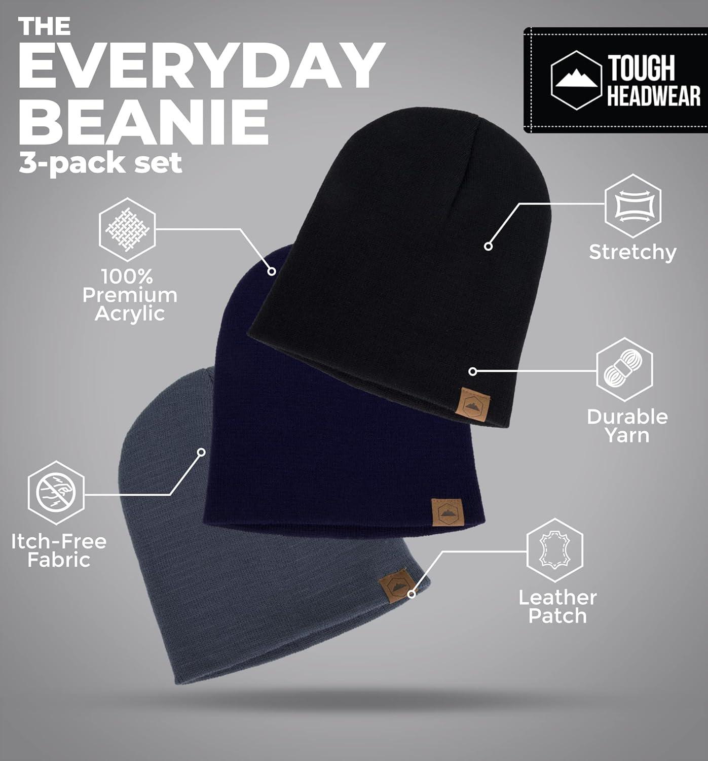 imageTough Headwear Daily Knit Beanie  Beanies Hats for Men  Winter Hats for Men ampamp Women  Warm Knitted Hats for Cold WeatherBlack  Dark Gray  Navy Blue