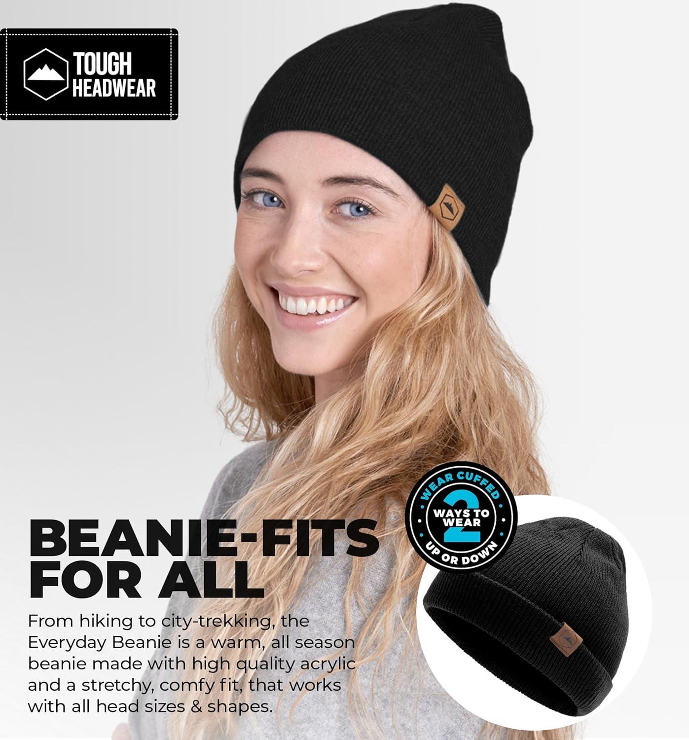 imageTough Headwear Daily Knit Beanie  Beanies Hats for Men  Winter Hats for Men ampamp Women  Warm Knitted Hats for Cold WeatherBlack