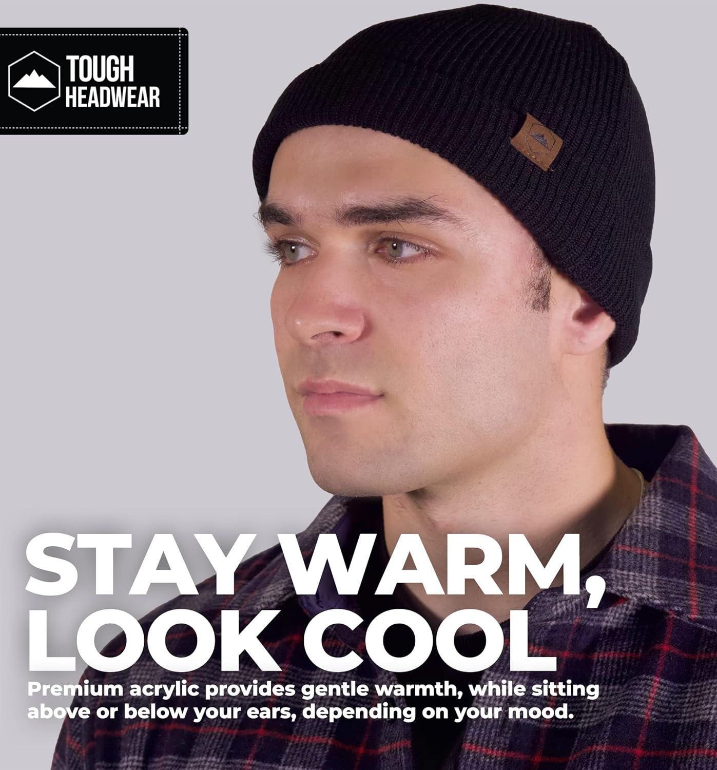 imageTough Headwear Daily Knit Beanie  Beanies Hats for Men  Winter Hats for Men ampamp Women  Warm Knitted Hats for Cold WeatherFishermans  Black