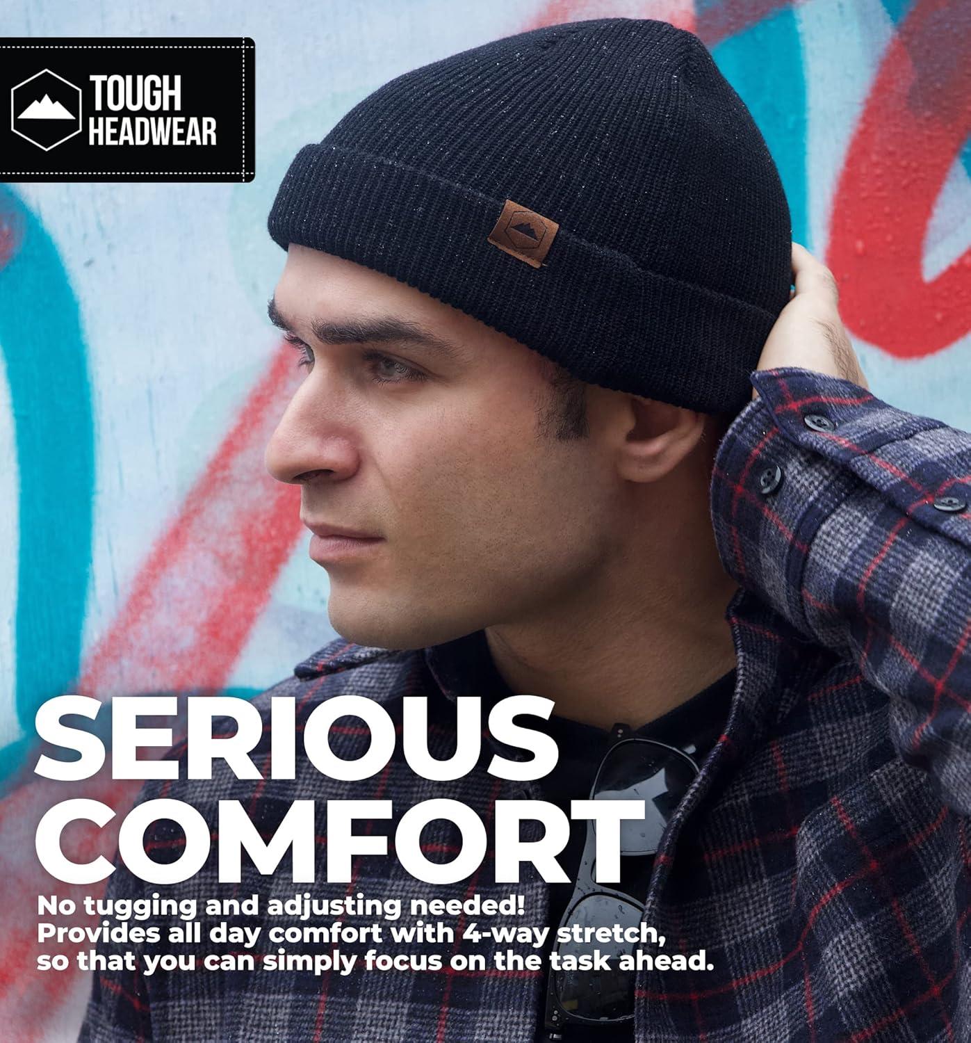 imageTough Headwear Daily Knit Beanie  Beanies Hats for Men  Winter Hats for Men ampamp Women  Warm Knitted Hats for Cold WeatherFishermans  Black