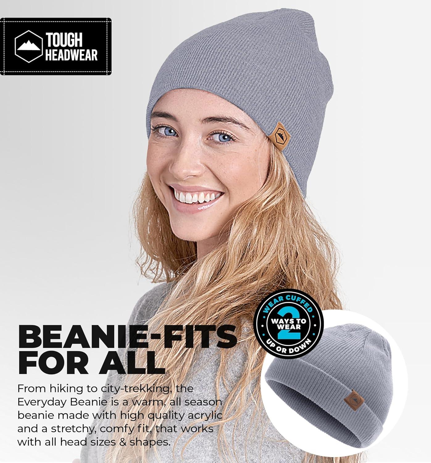 imageTough Headwear Daily Knit Beanie  Beanies Hats for Men  Winter Hats for Men ampamp Women  Warm Knitted Hats for Cold WeatherLight Gray