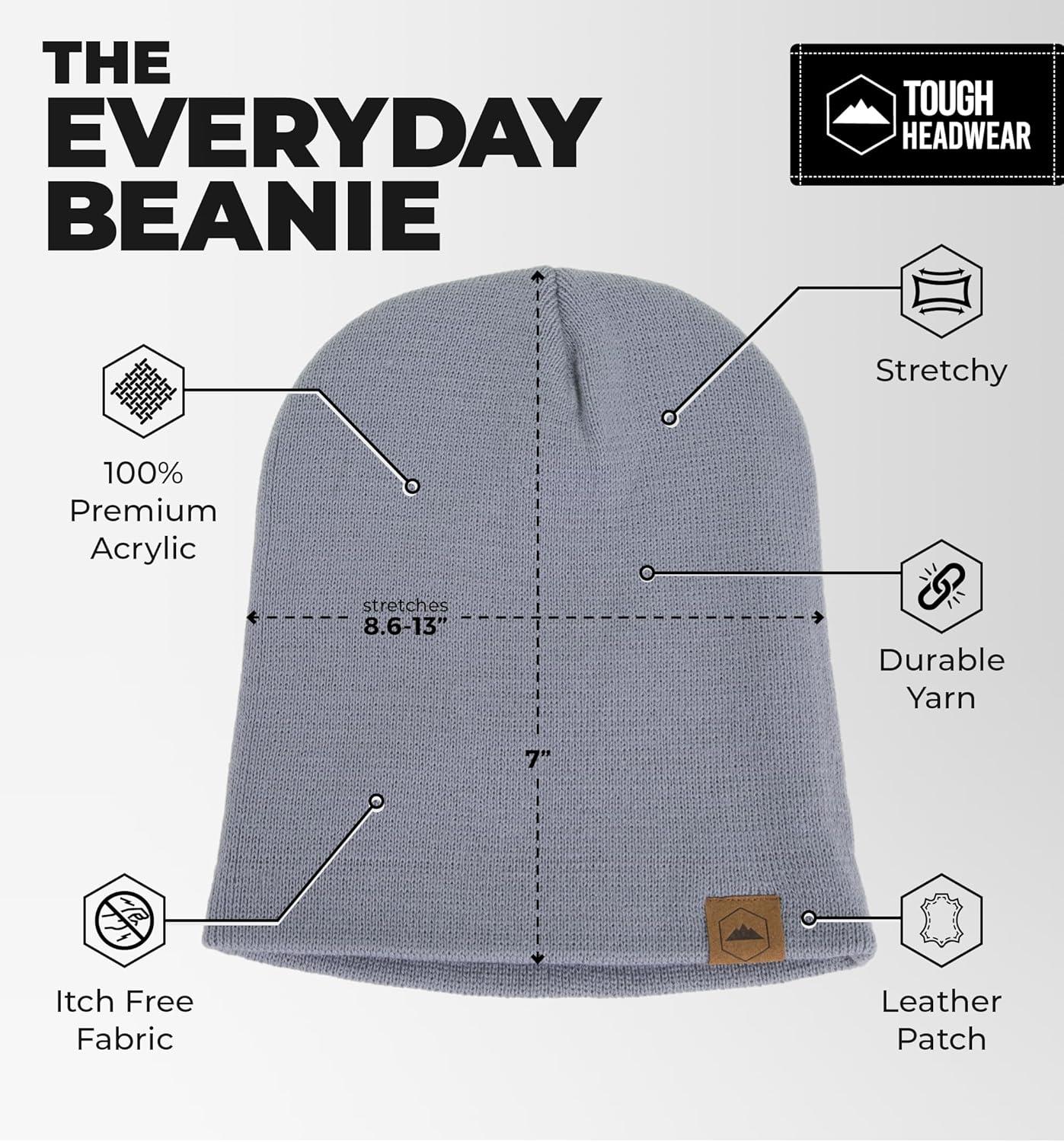 imageTough Headwear Daily Knit Beanie  Beanies Hats for Men  Winter Hats for Men ampamp Women  Warm Knitted Hats for Cold WeatherLight Gray