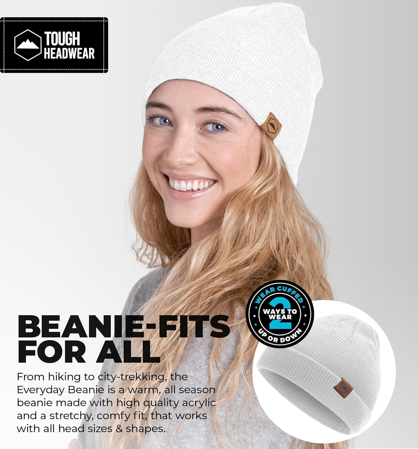 imageTough Headwear Daily Knit Beanie  Beanies Hats for Men  Winter Hats for Men ampamp Women  Warm Knitted Hats for Cold WeatherWhite