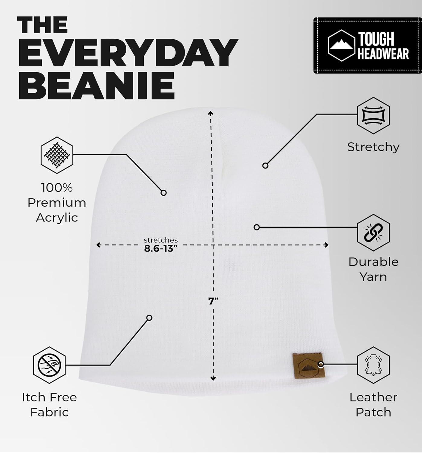 imageTough Headwear Daily Knit Beanie  Beanies Hats for Men  Winter Hats for Men ampamp Women  Warm Knitted Hats for Cold WeatherWhite