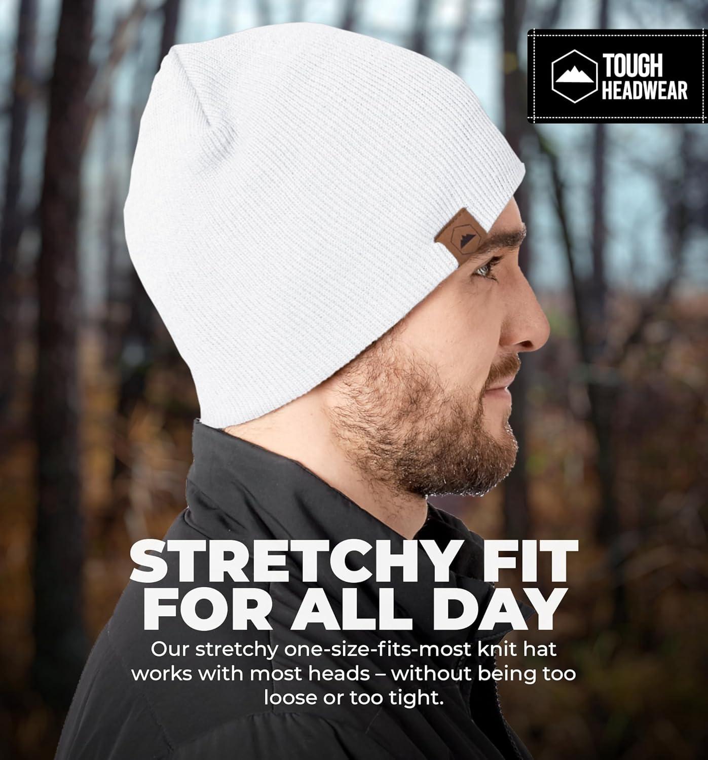 imageTough Headwear Daily Knit Beanie  Beanies Hats for Men  Winter Hats for Men ampamp Women  Warm Knitted Hats for Cold WeatherWhite