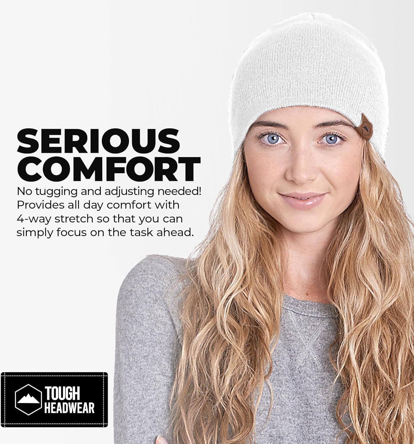 imageTough Headwear Daily Knit Beanie  Beanies Hats for Men  Winter Hats for Men ampamp Women  Warm Knitted Hats for Cold WeatherWhite