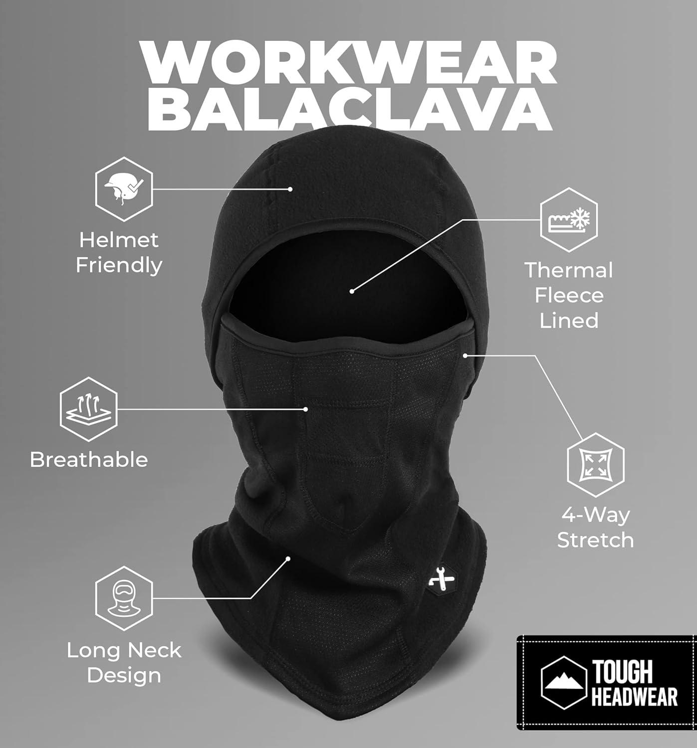 imageTough Headwear Full Face Mask for Cold WeatherMens Balaclava Face Warmer Winter Fleece Ski Masks Motorcycle ampamp ConstructionHeavyweight Hinged Balaclava
