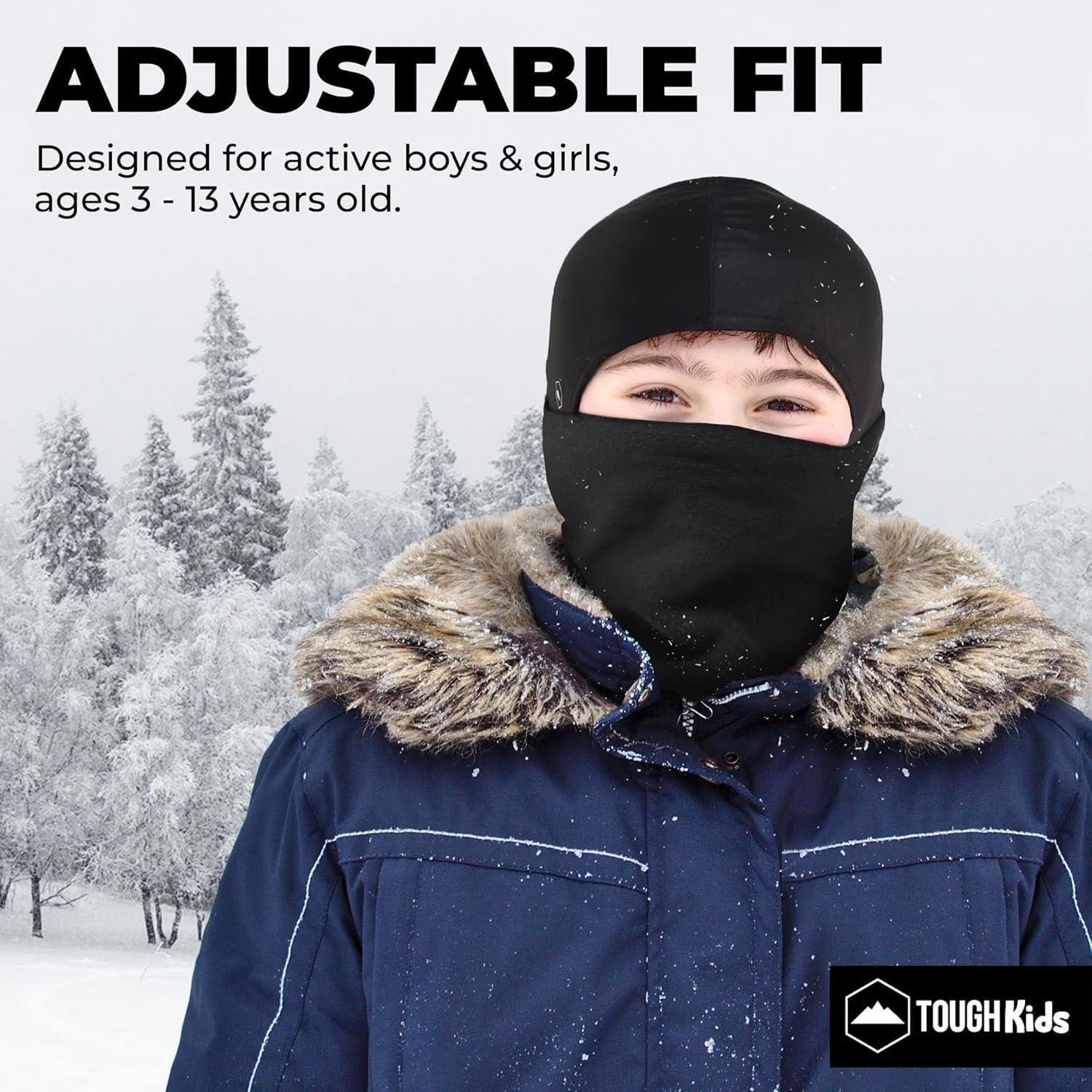 imageTough Headwear Kids Balaclava Ski Mask  Kids Ski Neck Gaiter ampamp Toddler Fleece Neck Warmer wHelmet Liner HoodBlack