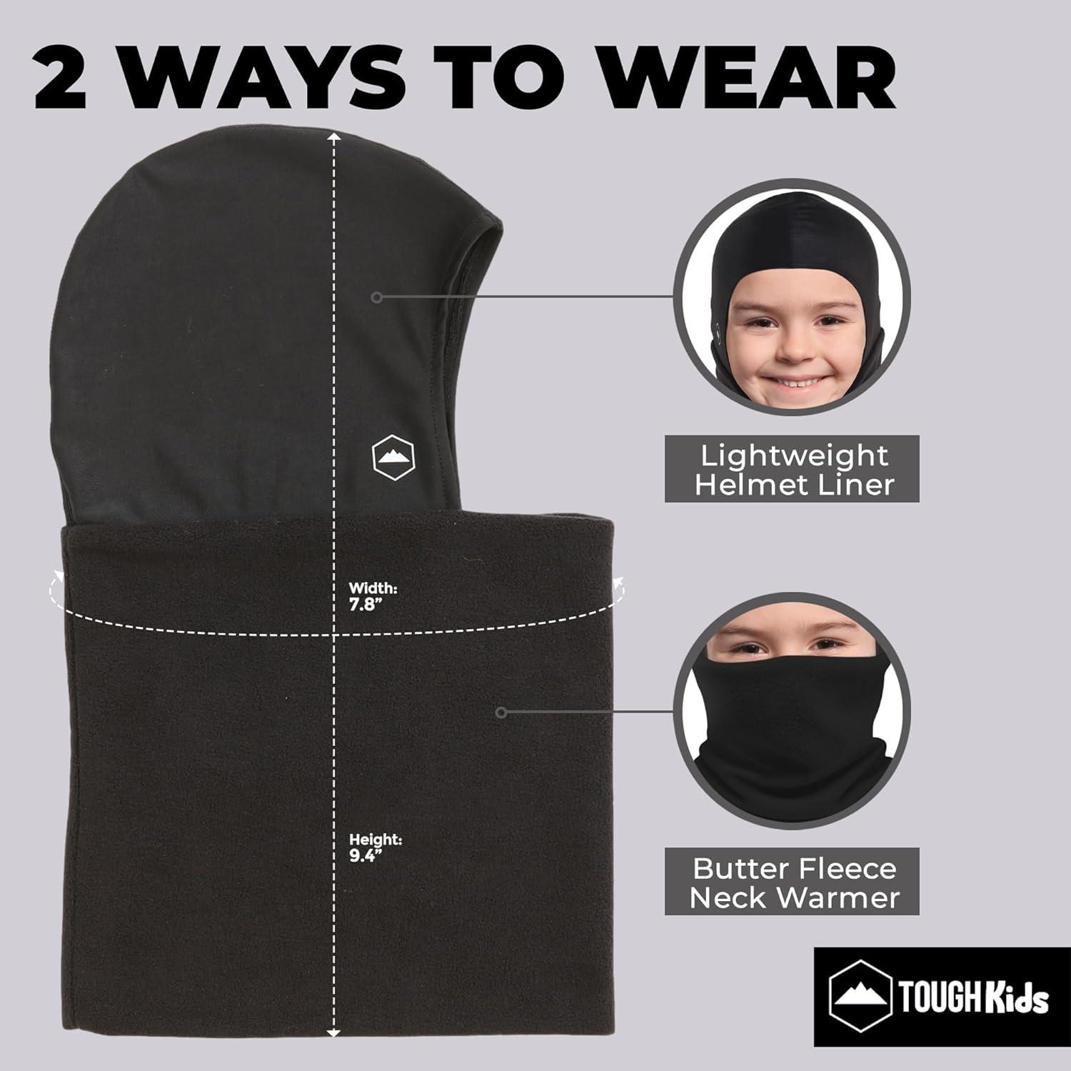 imageTough Headwear Kids Balaclava Ski Mask  Kids Ski Neck Gaiter ampamp Toddler Fleece Neck Warmer wHelmet Liner HoodBlack