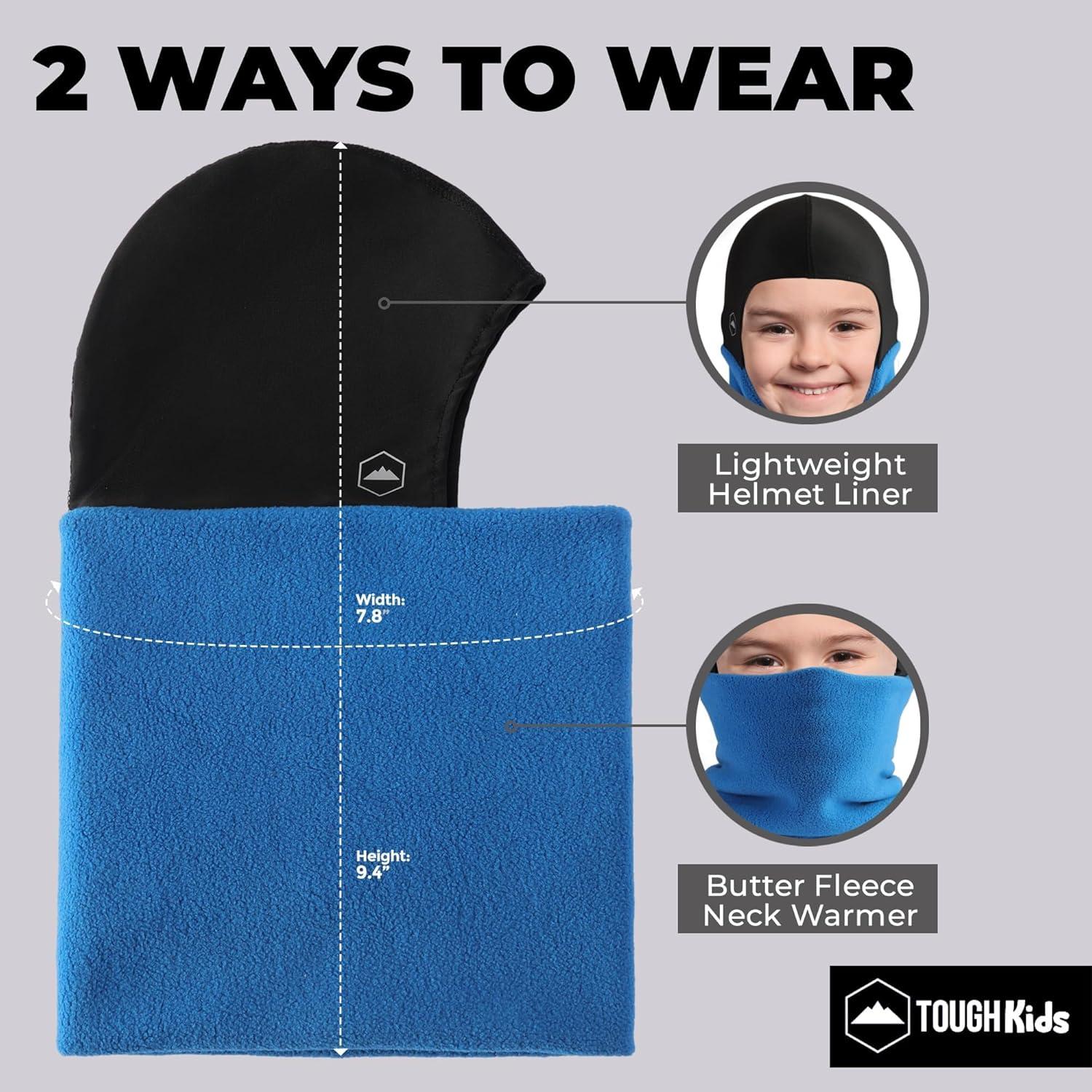 imageTough Headwear Kids Balaclava Ski Mask  Kids Ski Neck Gaiter ampamp Toddler Fleece Neck Warmer wHelmet Liner HoodBlue
