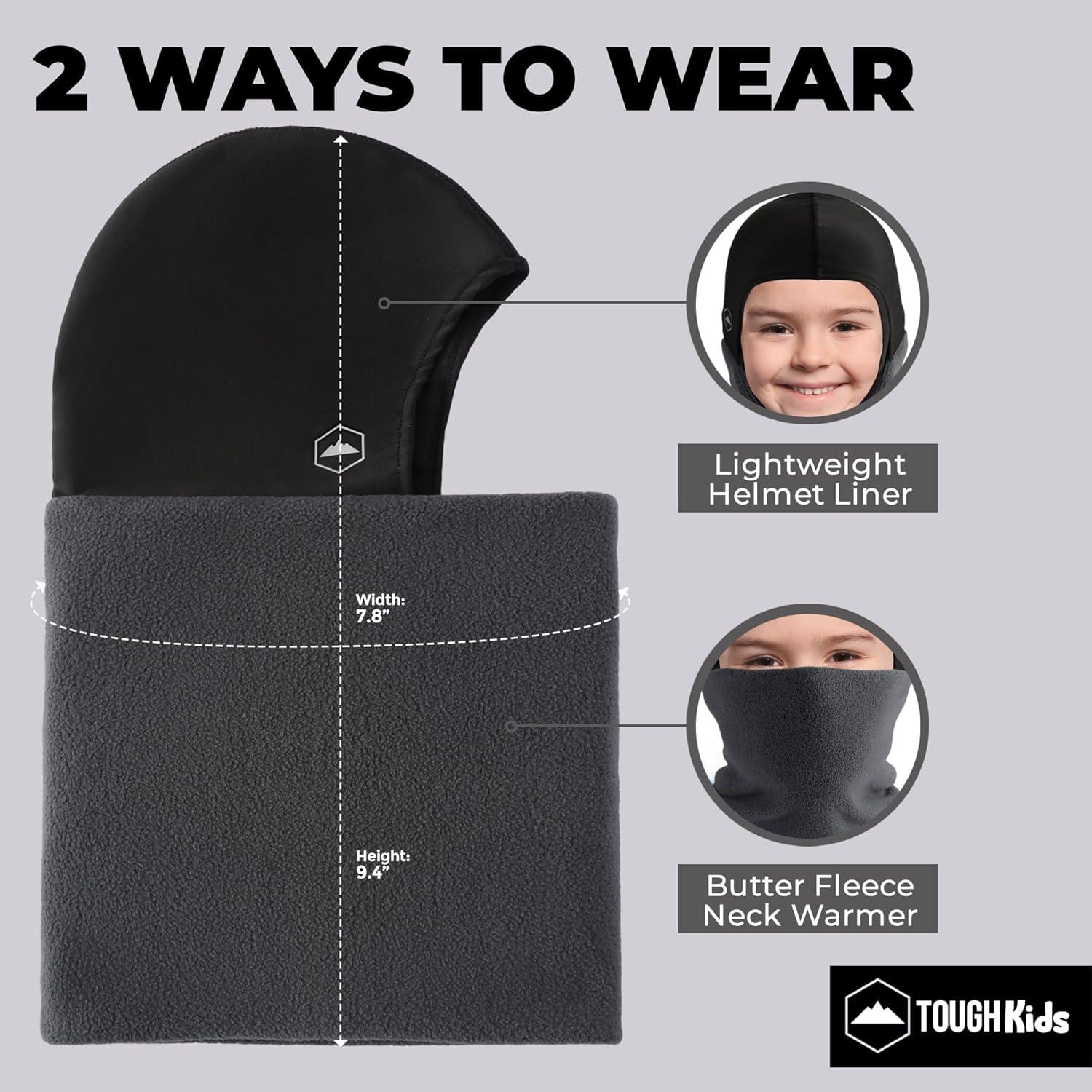 imageTough Headwear Kids Balaclava Ski Mask  Kids Ski Neck Gaiter ampamp Toddler Fleece Neck Warmer wHelmet Liner HoodGray