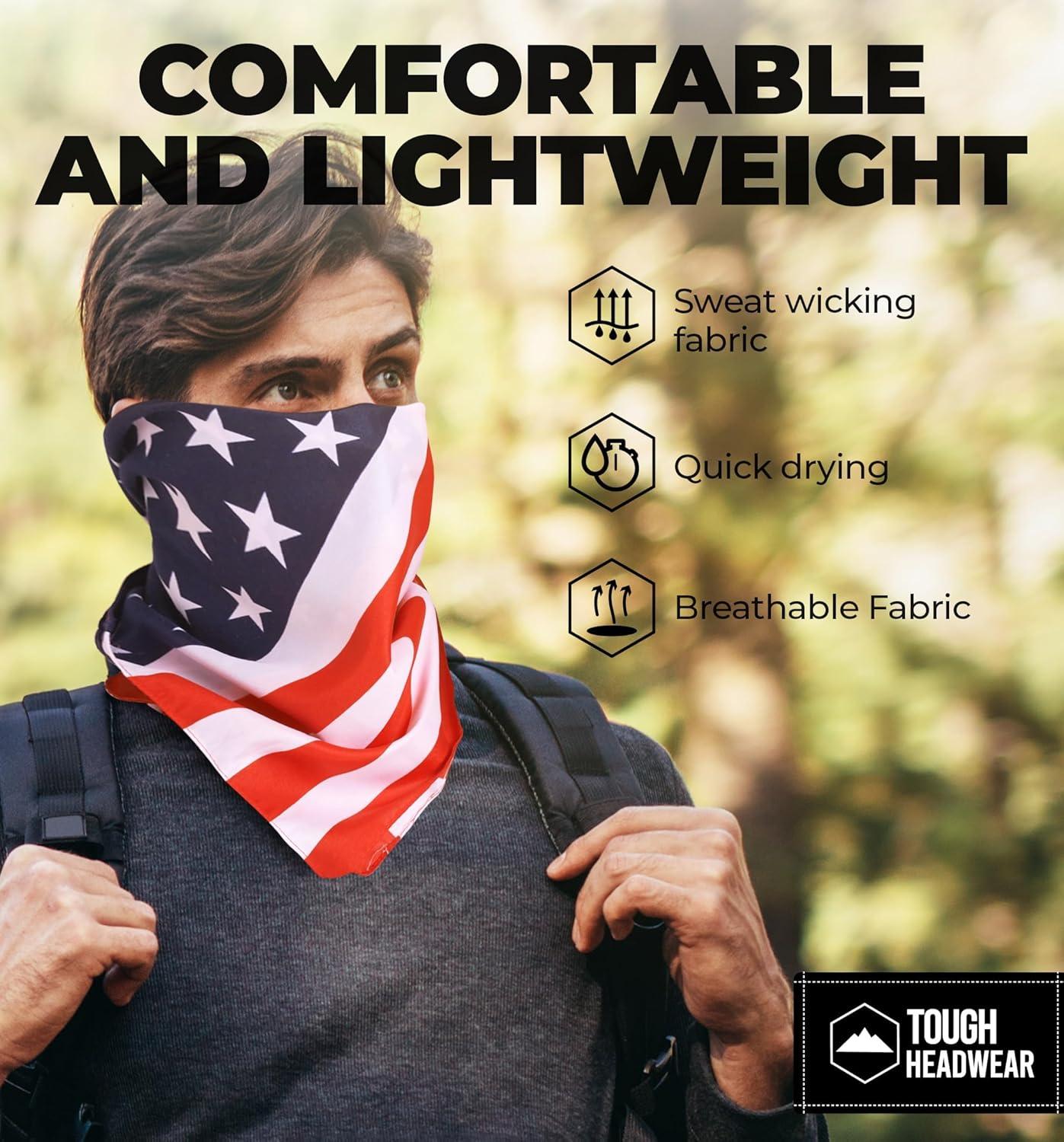imageTough Headwear Large Bandana Headband  Bandanas for Men ampamp Women  Cowboy Scarf Handkerchief  US Flag Bandana