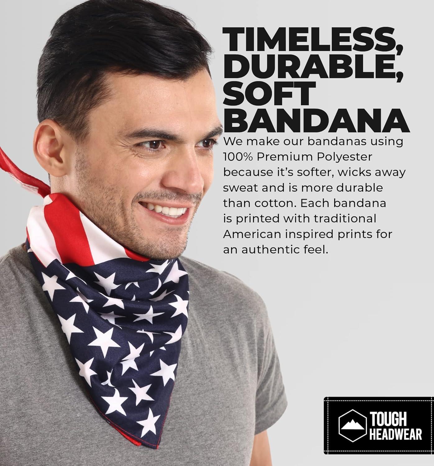 imageTough Headwear Large Bandana Headband  Bandanas for Men ampamp Women  Cowboy Scarf Handkerchief  US Flag Bandana