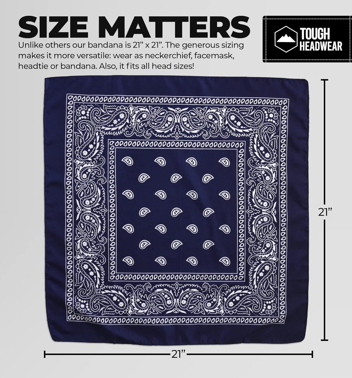 imageTough Headwear Large Bandana Headband  Handkerchief Bandanas for Men ampamp Women  Paisley Bandana Pack  Cowboy ScarfBlack