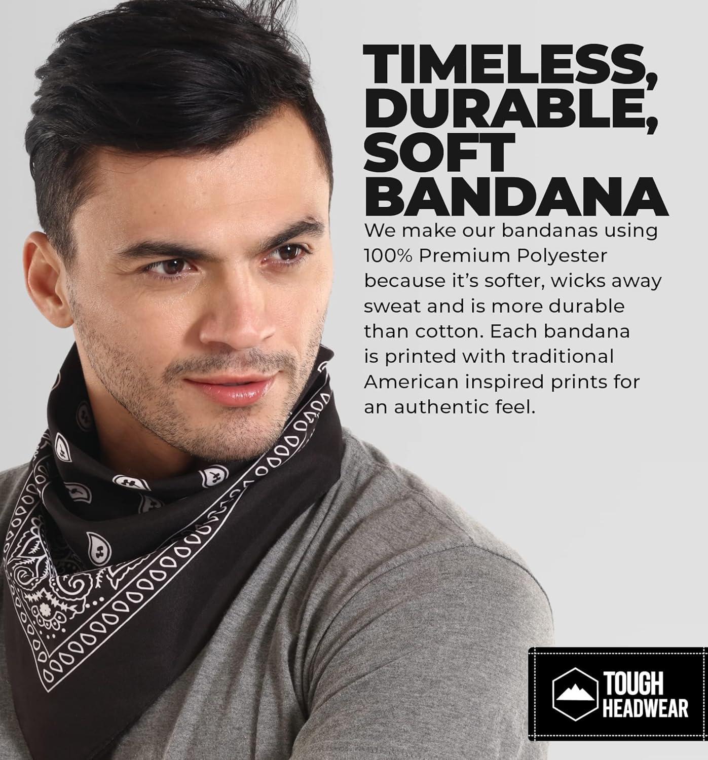 imageTough Headwear Large Bandana Headband  Handkerchief Bandanas for Men ampamp Women  Paisley Bandana Pack  Cowboy ScarfBlack