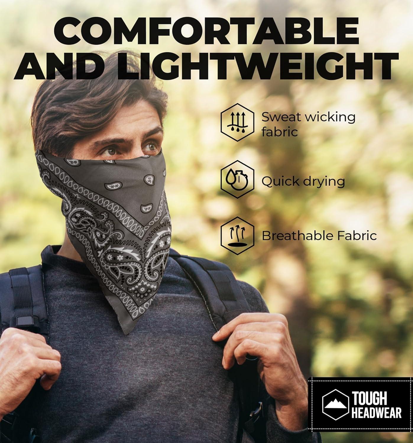imageTough Headwear Large Bandana Headband  Handkerchief Bandanas for Men ampamp Women  Paisley Bandana Pack  Cowboy ScarfDark Grey