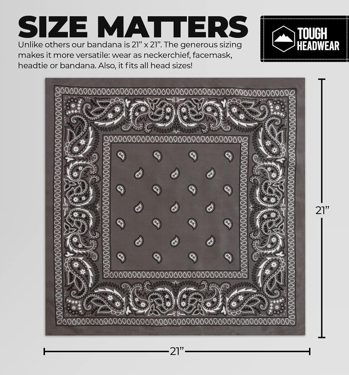 imageTough Headwear Large Bandana Headband  Handkerchief Bandanas for Men ampamp Women  Paisley Bandana Pack  Cowboy ScarfDark Grey