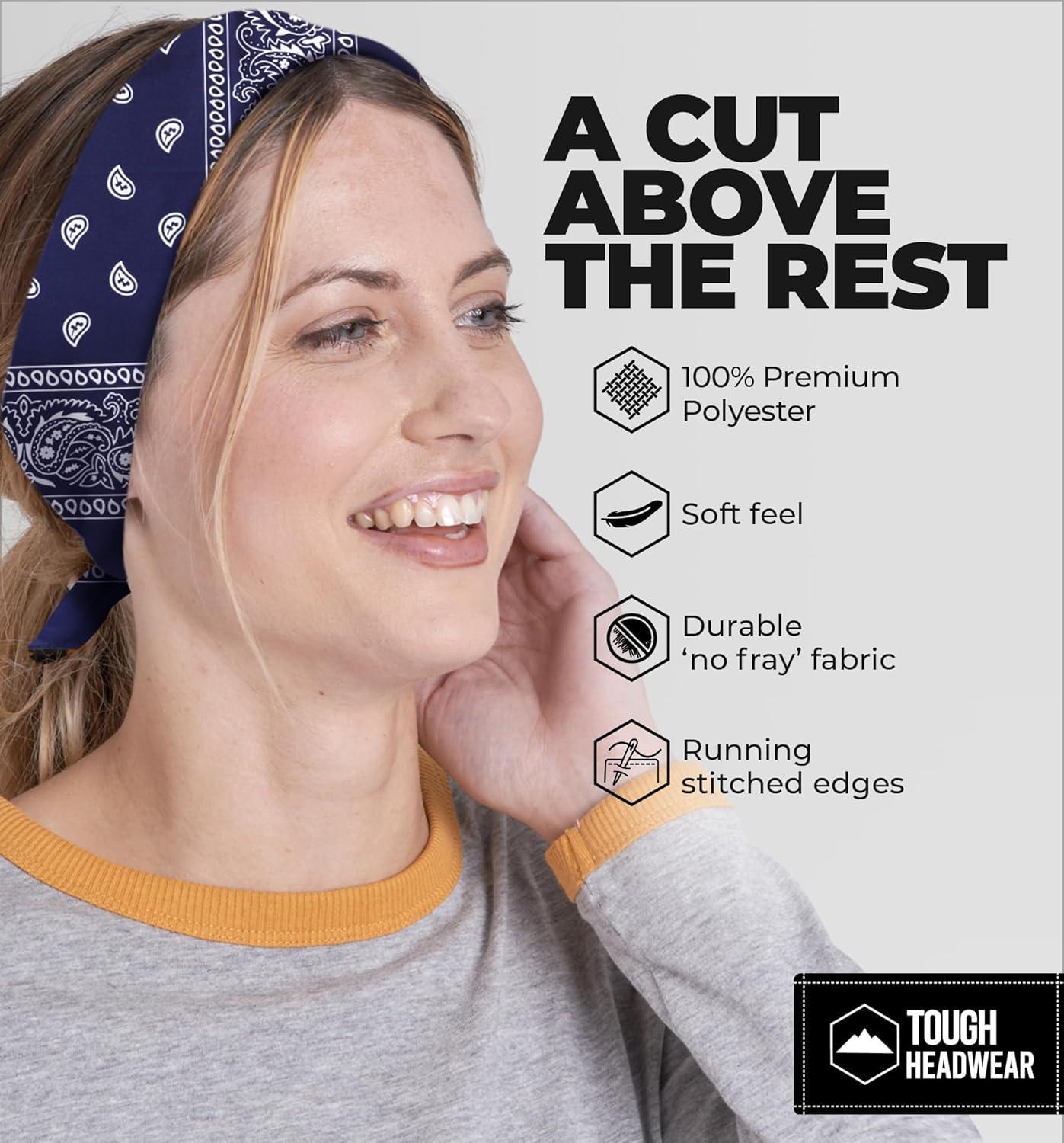 imageTough Headwear Large Bandana Headband  Handkerchief Bandanas for Men ampamp Women  Paisley Bandana Pack  Cowboy ScarfNavy Blue