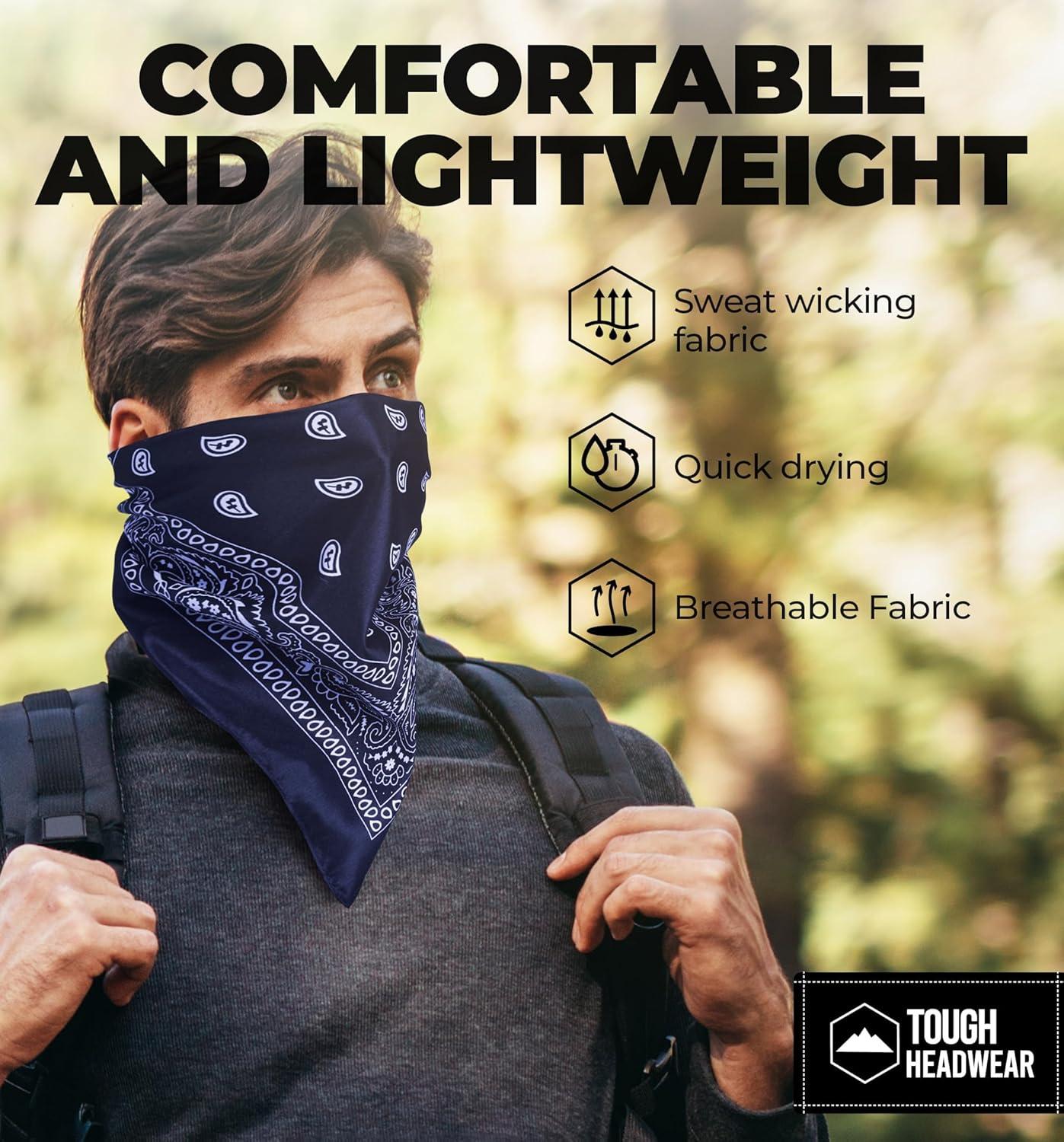 imageTough Headwear Large Bandana Headband  Handkerchief Bandanas for Men ampamp Women  Paisley Bandana Pack  Cowboy ScarfNavy Blue