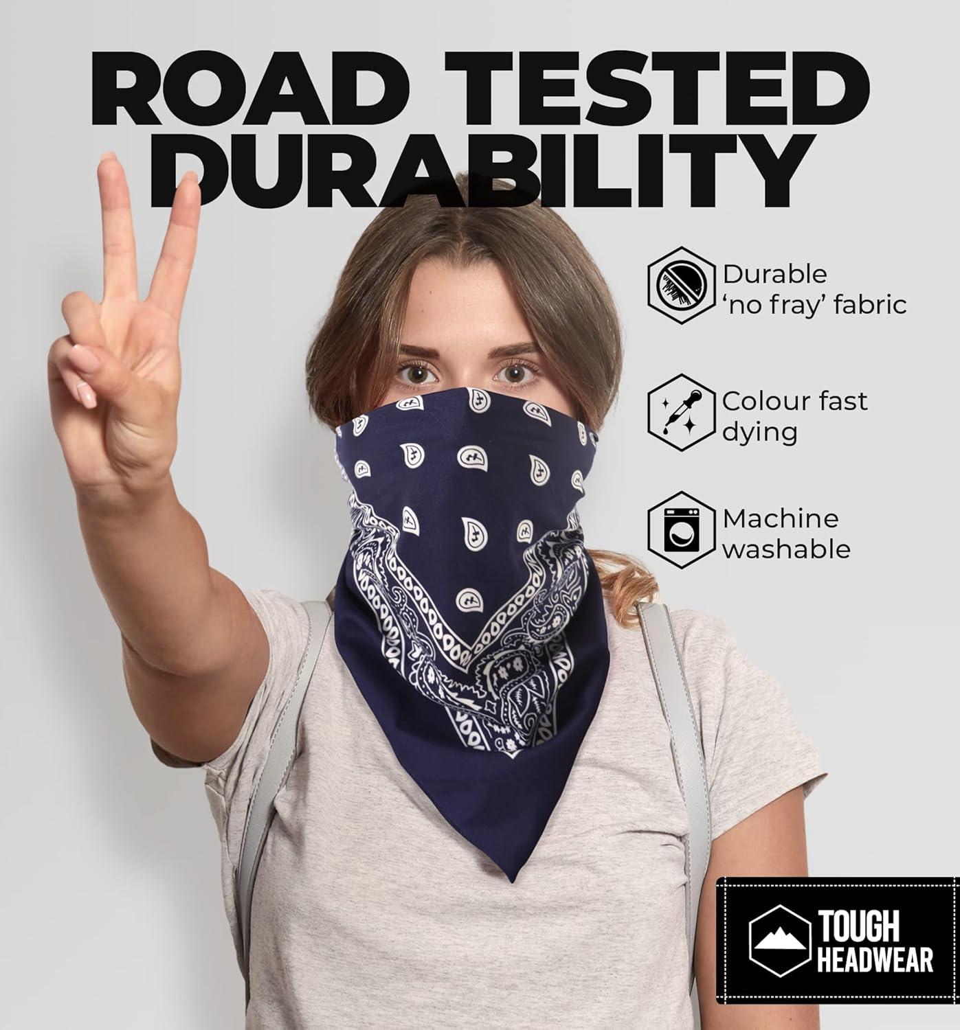 imageTough Headwear Large Bandana Headband  Handkerchief Bandanas for Men ampamp Women  Paisley Bandana Pack  Cowboy ScarfNavy Blue