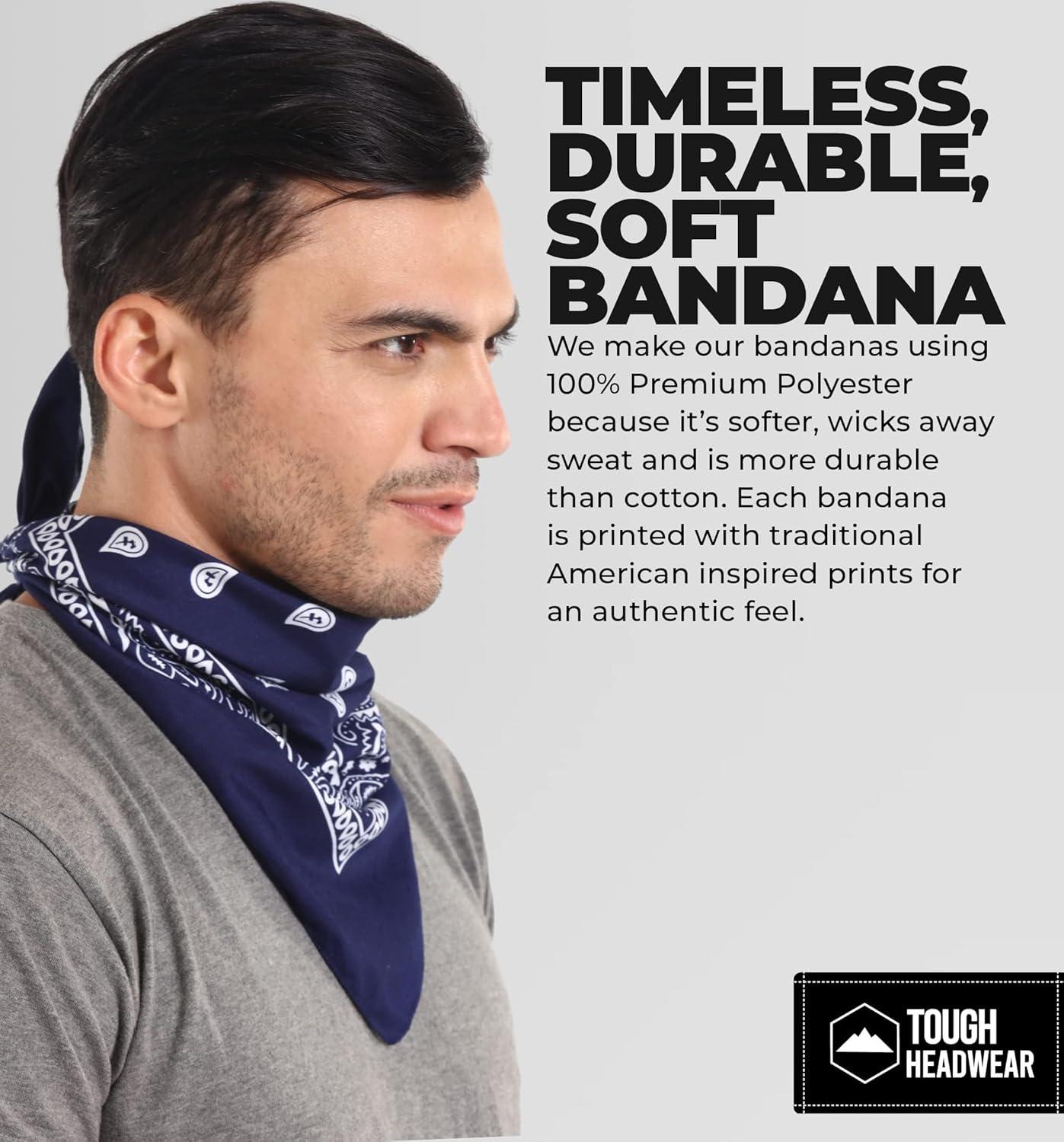 imageTough Headwear Large Bandana Headband  Handkerchief Bandanas for Men ampamp Women  Paisley Bandana Pack  Cowboy ScarfNavy Blue