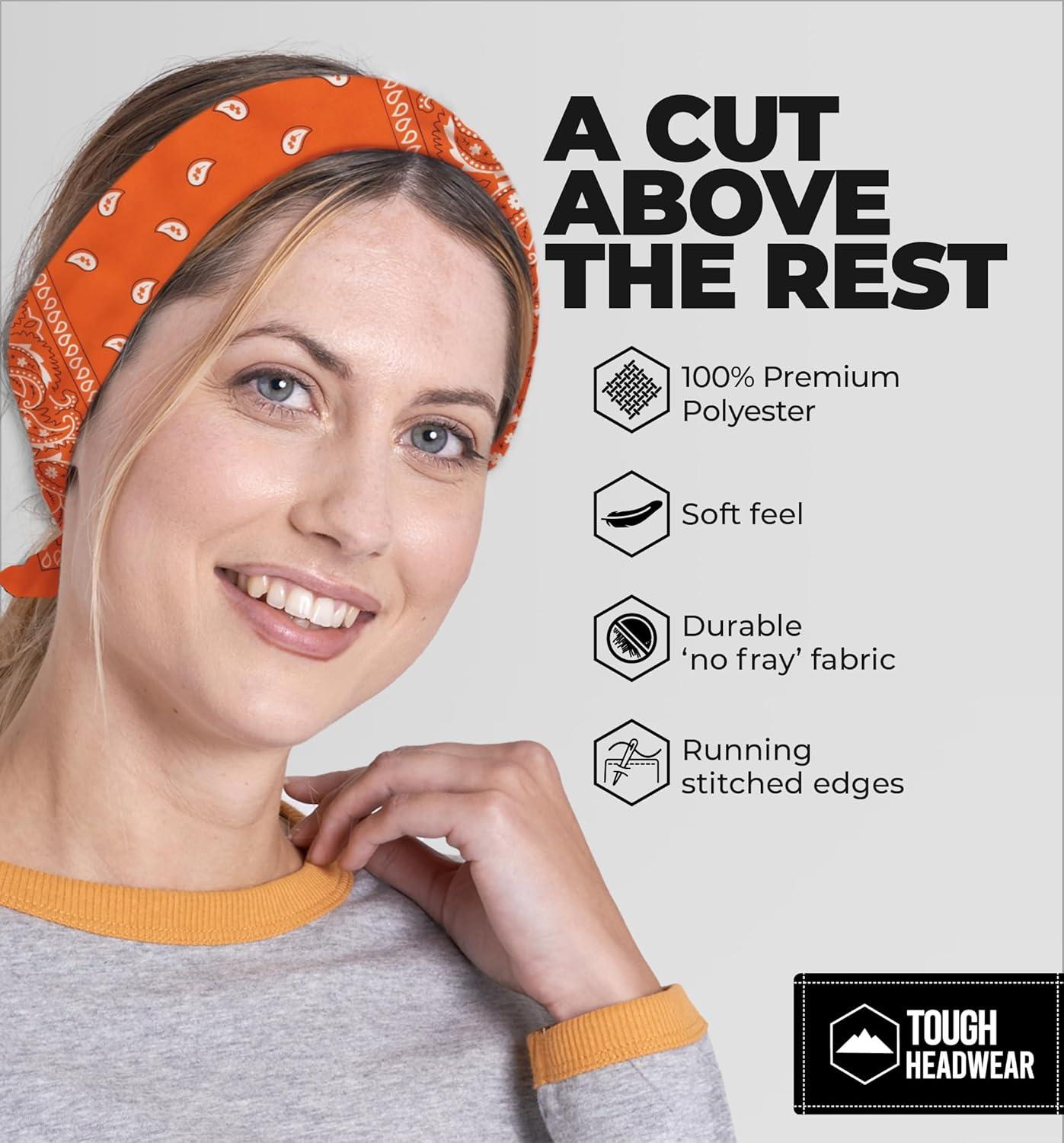 imageTough Headwear Large Bandana Headband  Handkerchief Bandanas for Men ampamp Women  Paisley Bandana Pack  Cowboy ScarfOrange