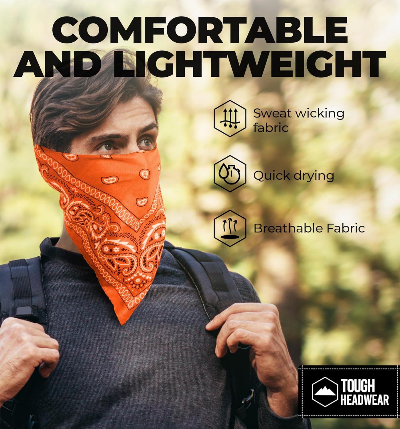 imageTough Headwear Large Bandana Headband  Handkerchief Bandanas for Men ampamp Women  Paisley Bandana Pack  Cowboy ScarfOrange