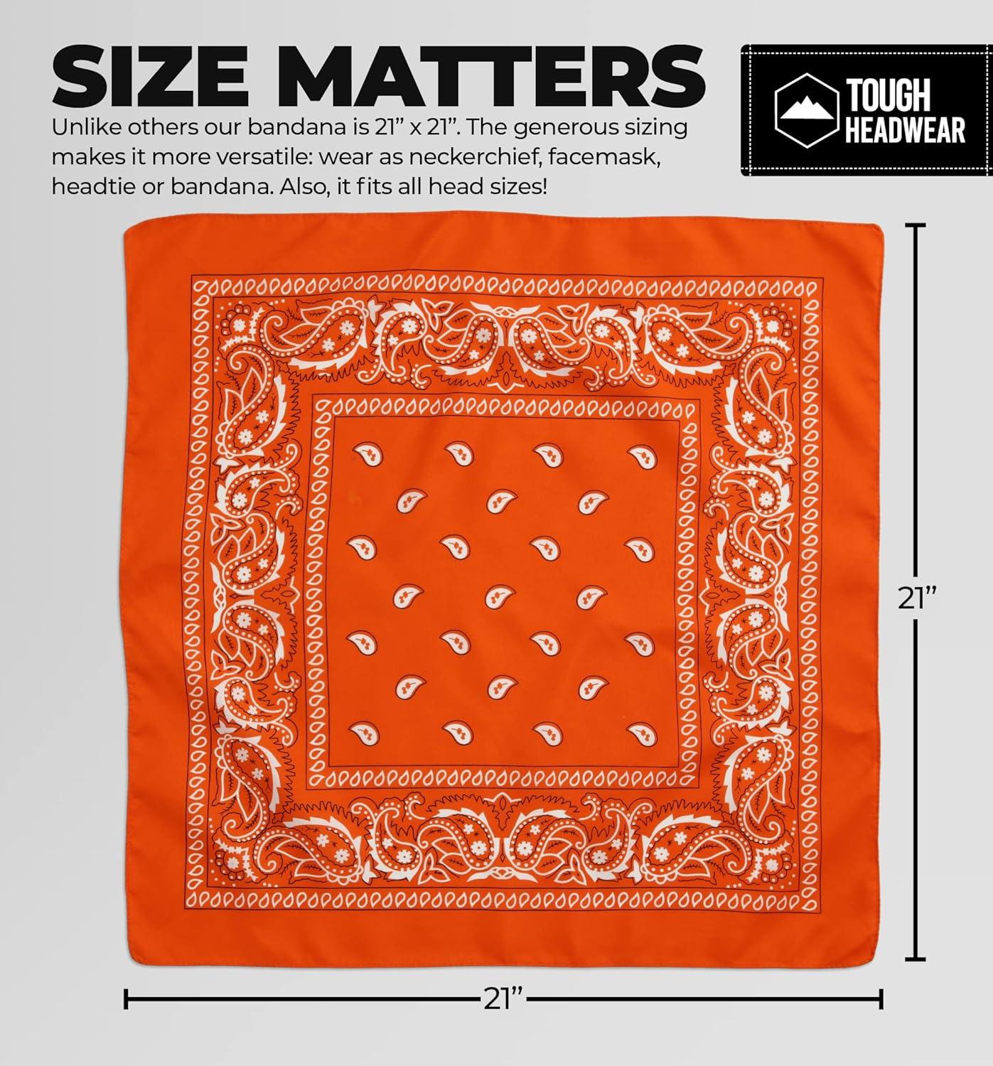 imageTough Headwear Large Bandana Headband  Handkerchief Bandanas for Men ampamp Women  Paisley Bandana Pack  Cowboy ScarfOrange