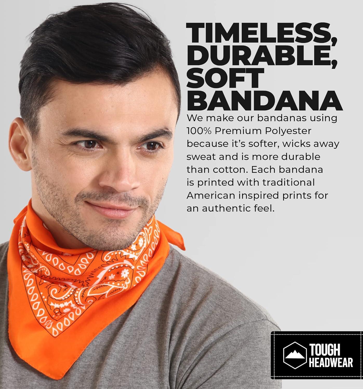 imageTough Headwear Large Bandana Headband  Handkerchief Bandanas for Men ampamp Women  Paisley Bandana Pack  Cowboy ScarfOrange