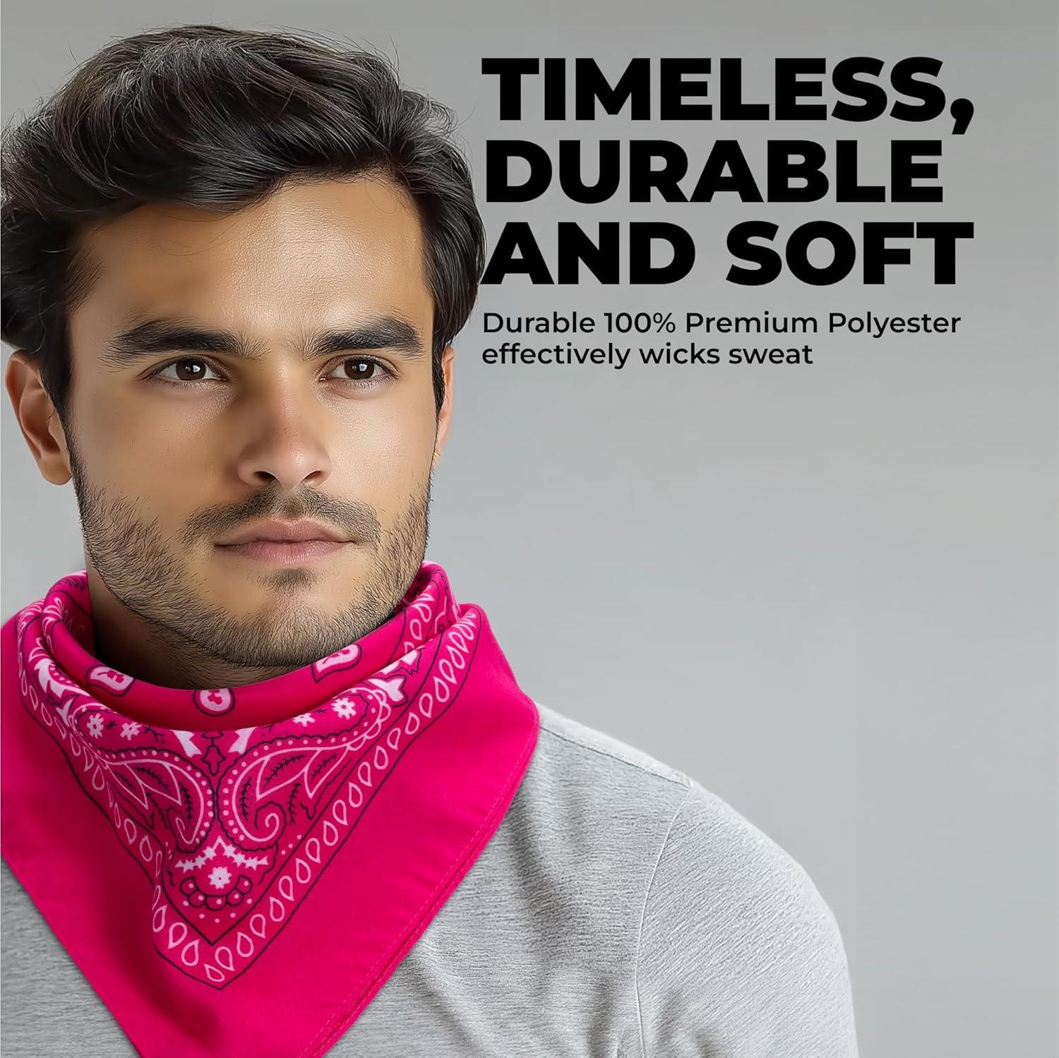 imageTough Headwear Large Bandana Headband  Handkerchief Bandanas for Men ampamp Women  Paisley Bandana Pack  Cowboy ScarfPink
