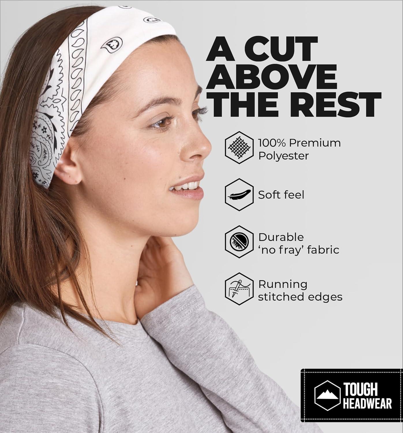 imageTough Headwear Large Bandana Headband  Handkerchief Bandanas for Men ampamp Women  Paisley Bandana Pack  Cowboy ScarfWhite