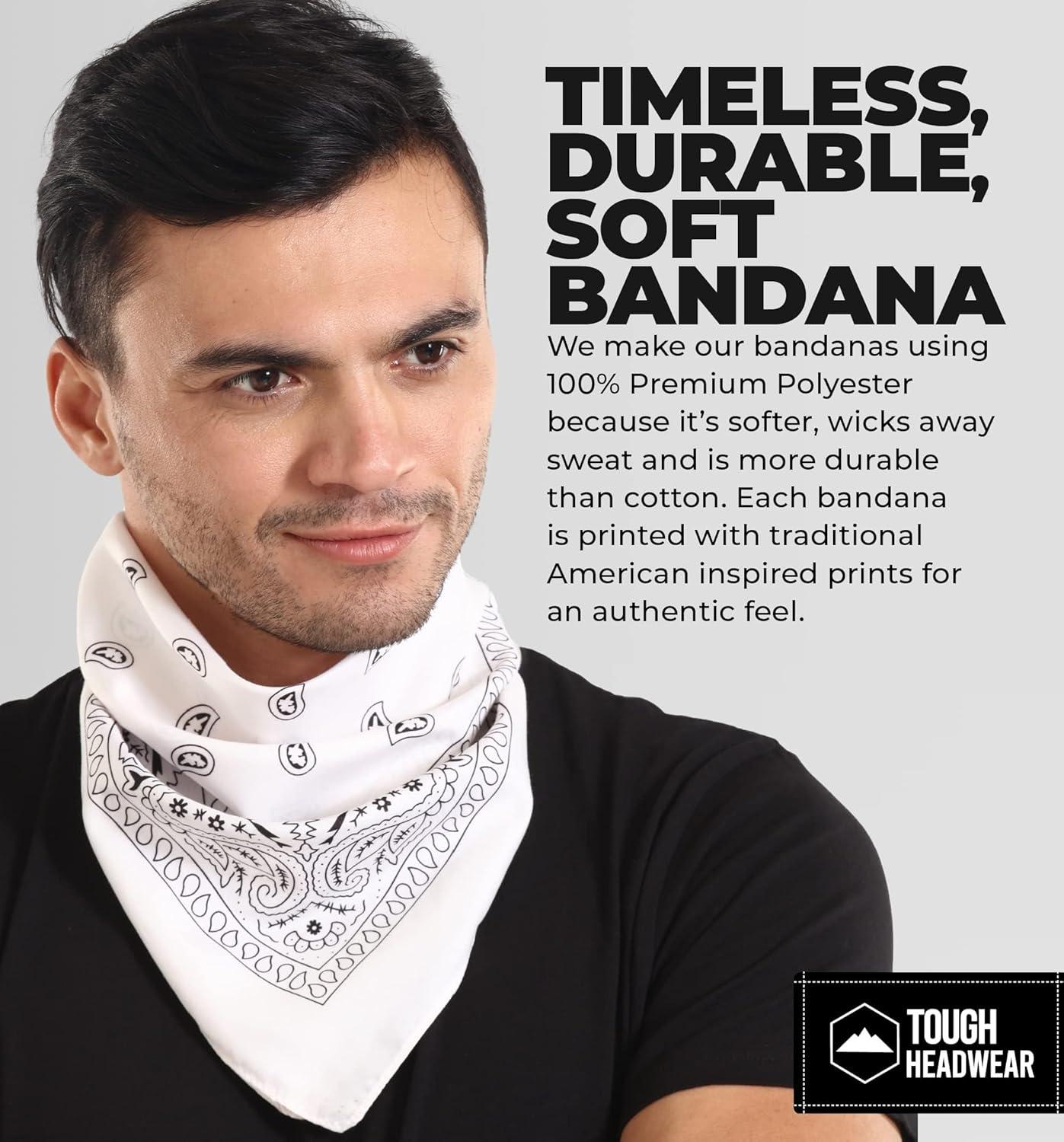 imageTough Headwear Large Bandana Headband  Handkerchief Bandanas for Men ampamp Women  Paisley Bandana Pack  Cowboy ScarfWhite