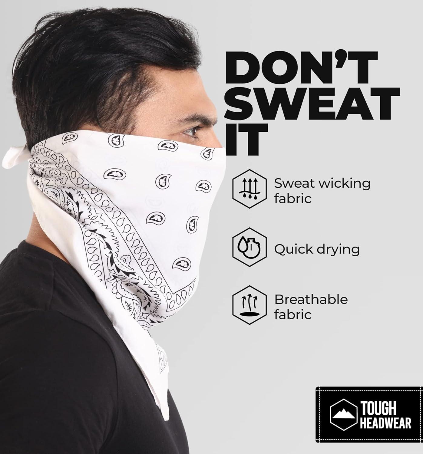 imageTough Headwear Large Bandana Headband  Handkerchief Bandanas for Men ampamp Women  Paisley Bandana Pack  Cowboy ScarfWhite
